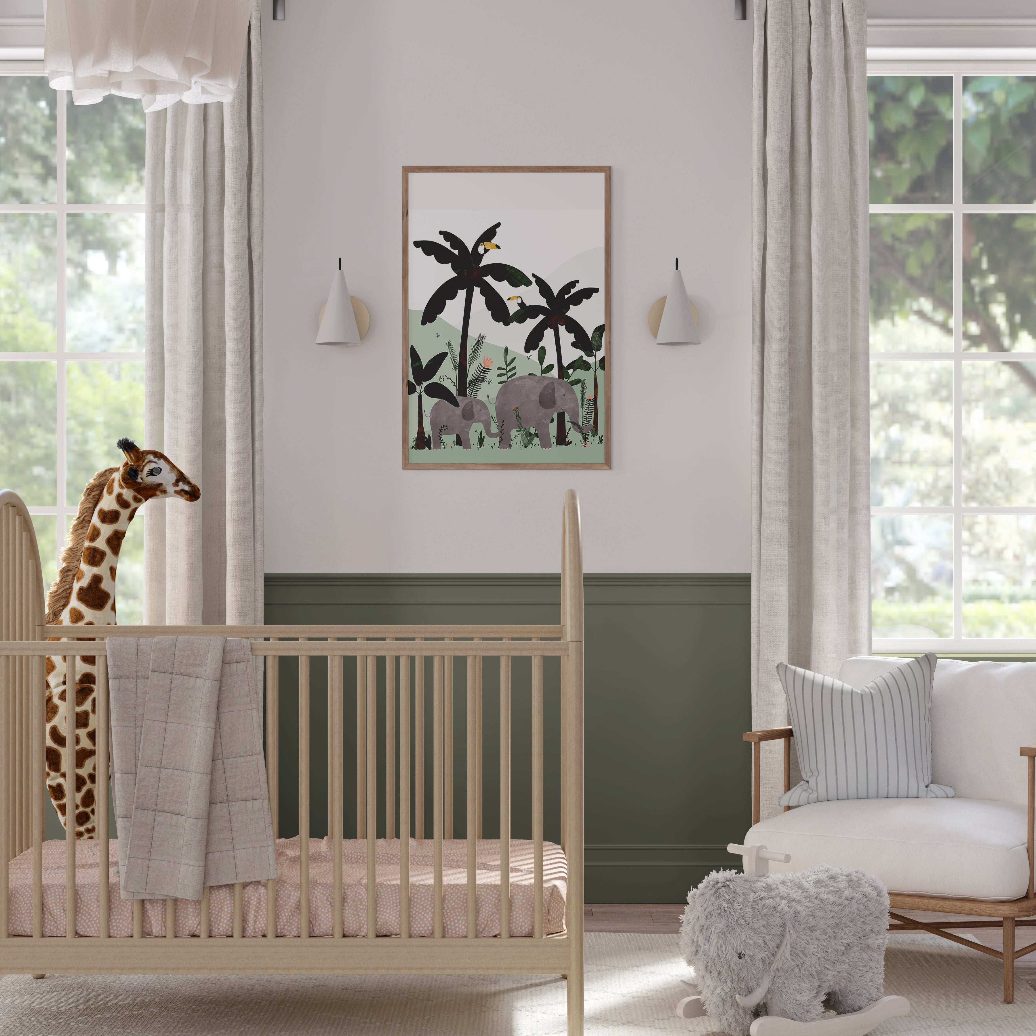 Green - Elephants in the Jungle Print |  Fine Art Print