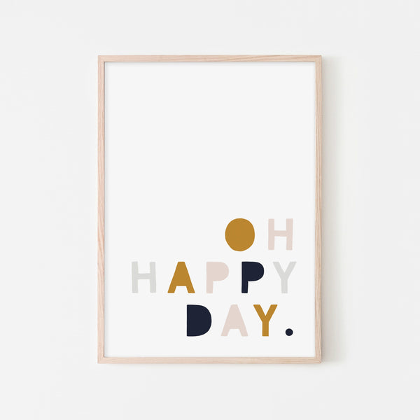 Oh Happy Day - Mustard, Pink & Navy |  Framed Print