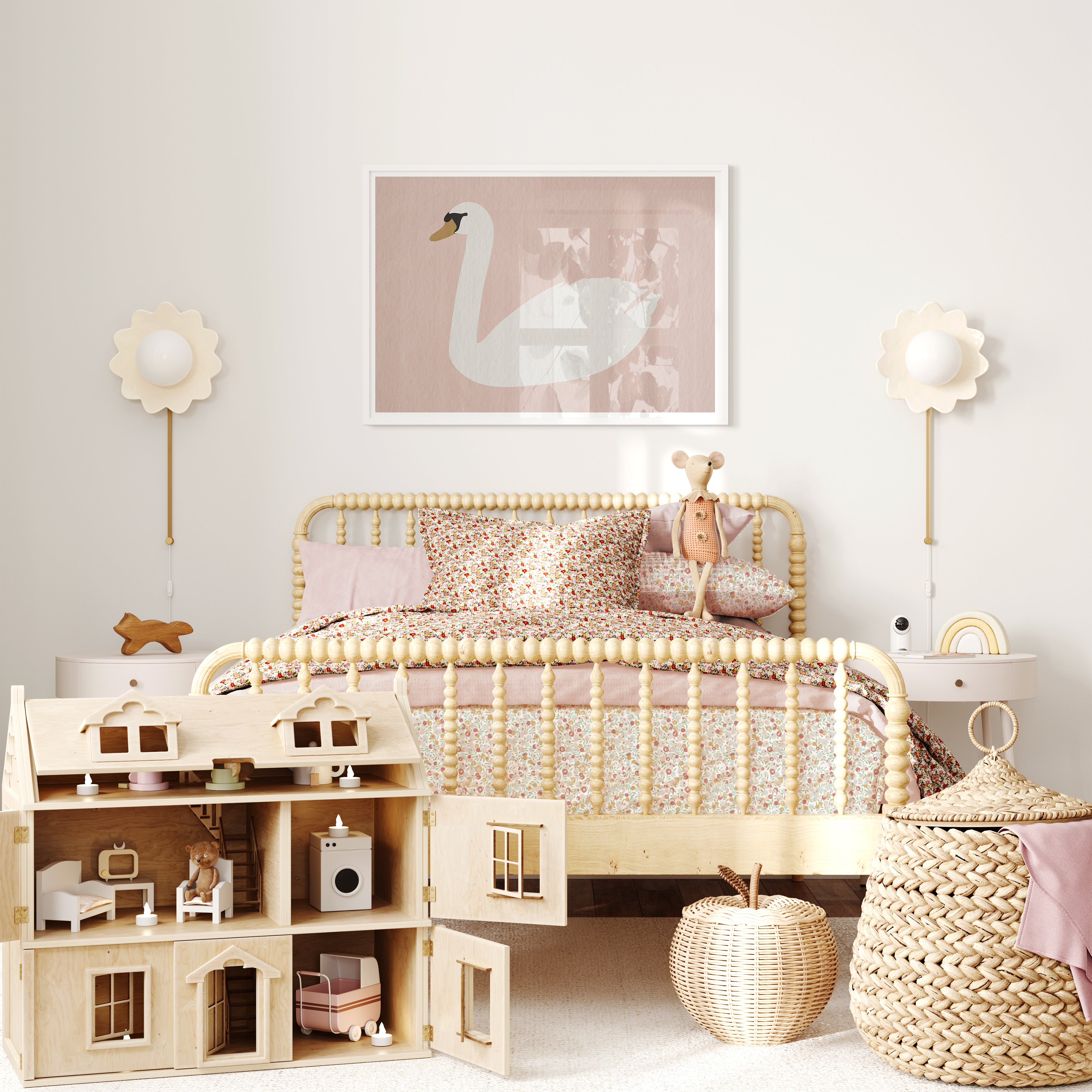 Swan Art - Calamine Pink | Framed Print