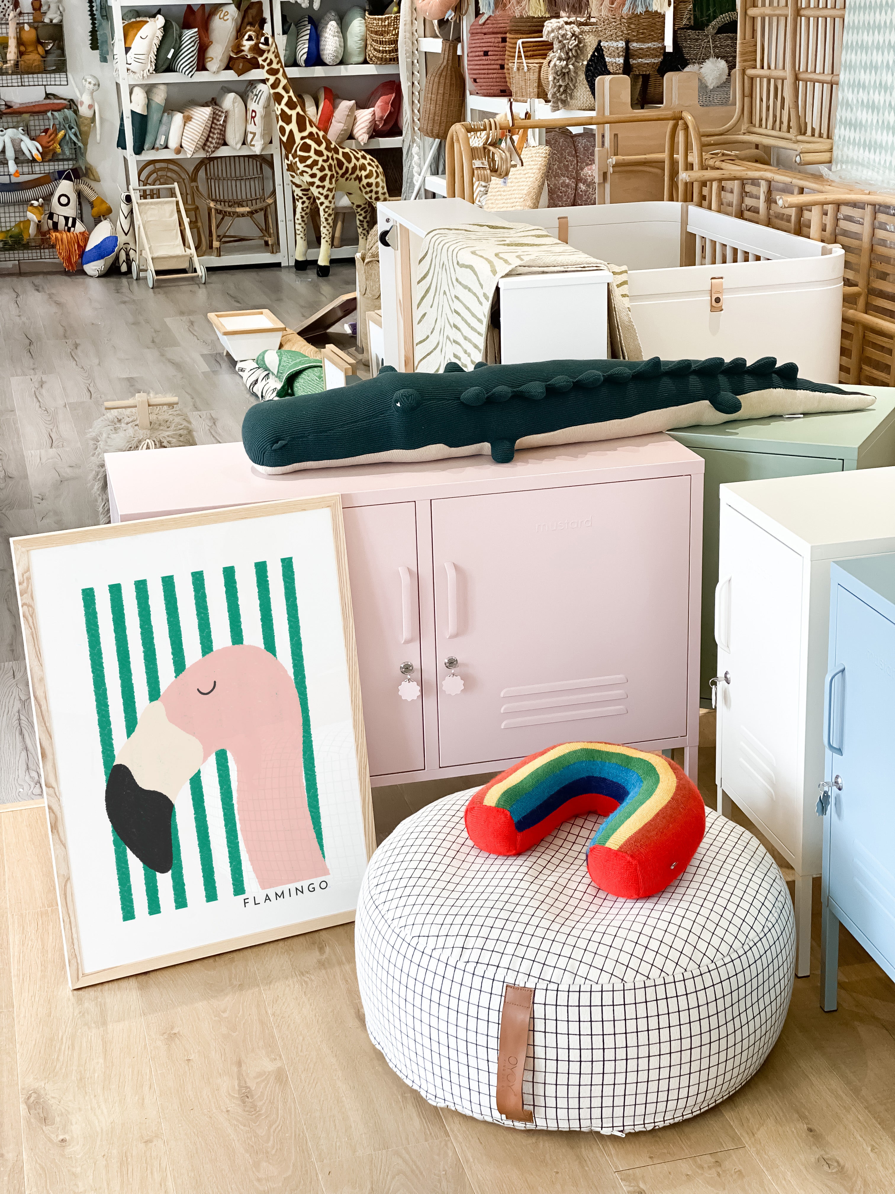 Flamingo Print - Green Stripes | Unframed