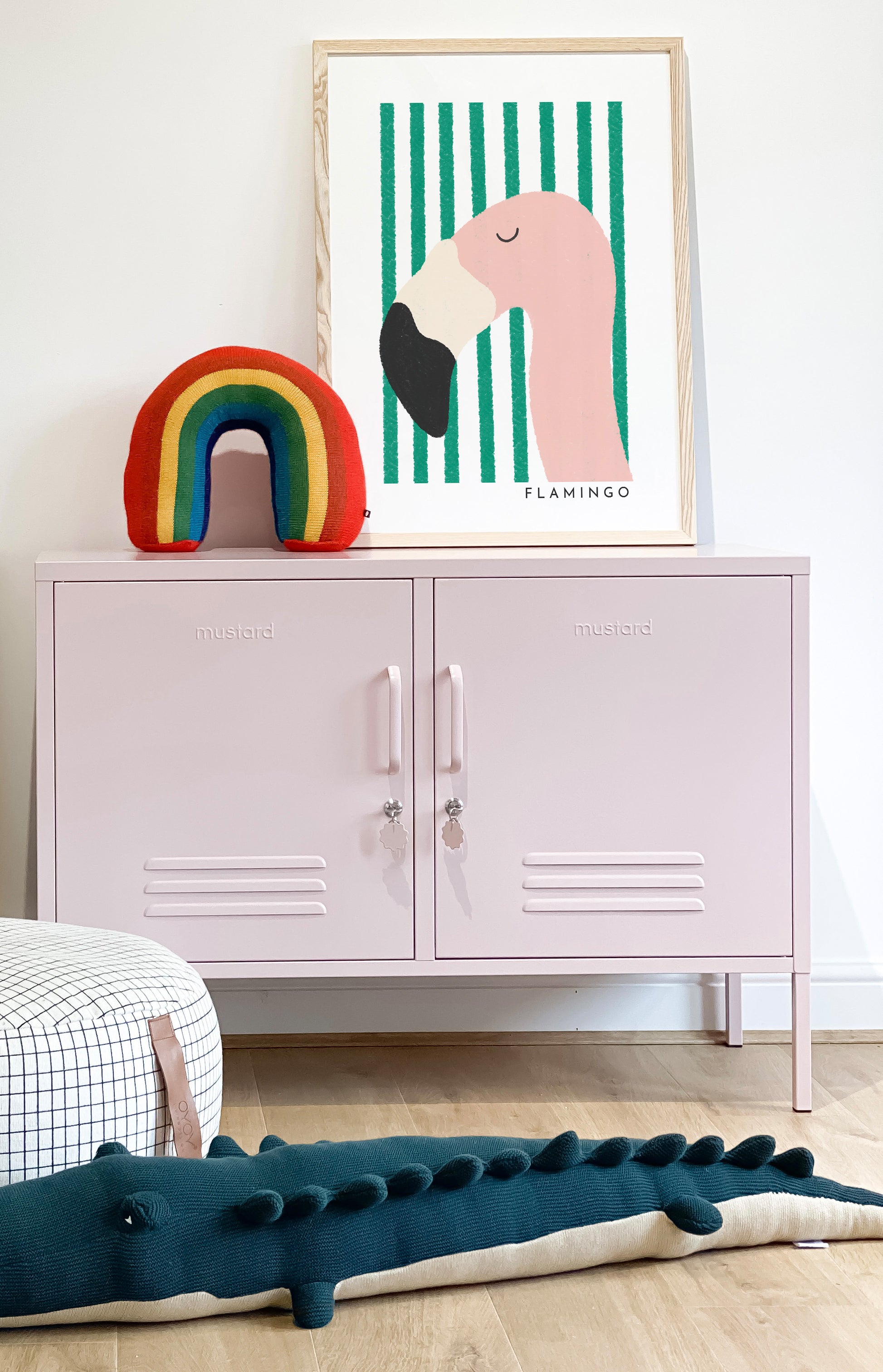 Flamingo Print - Green Stripes | Unframed