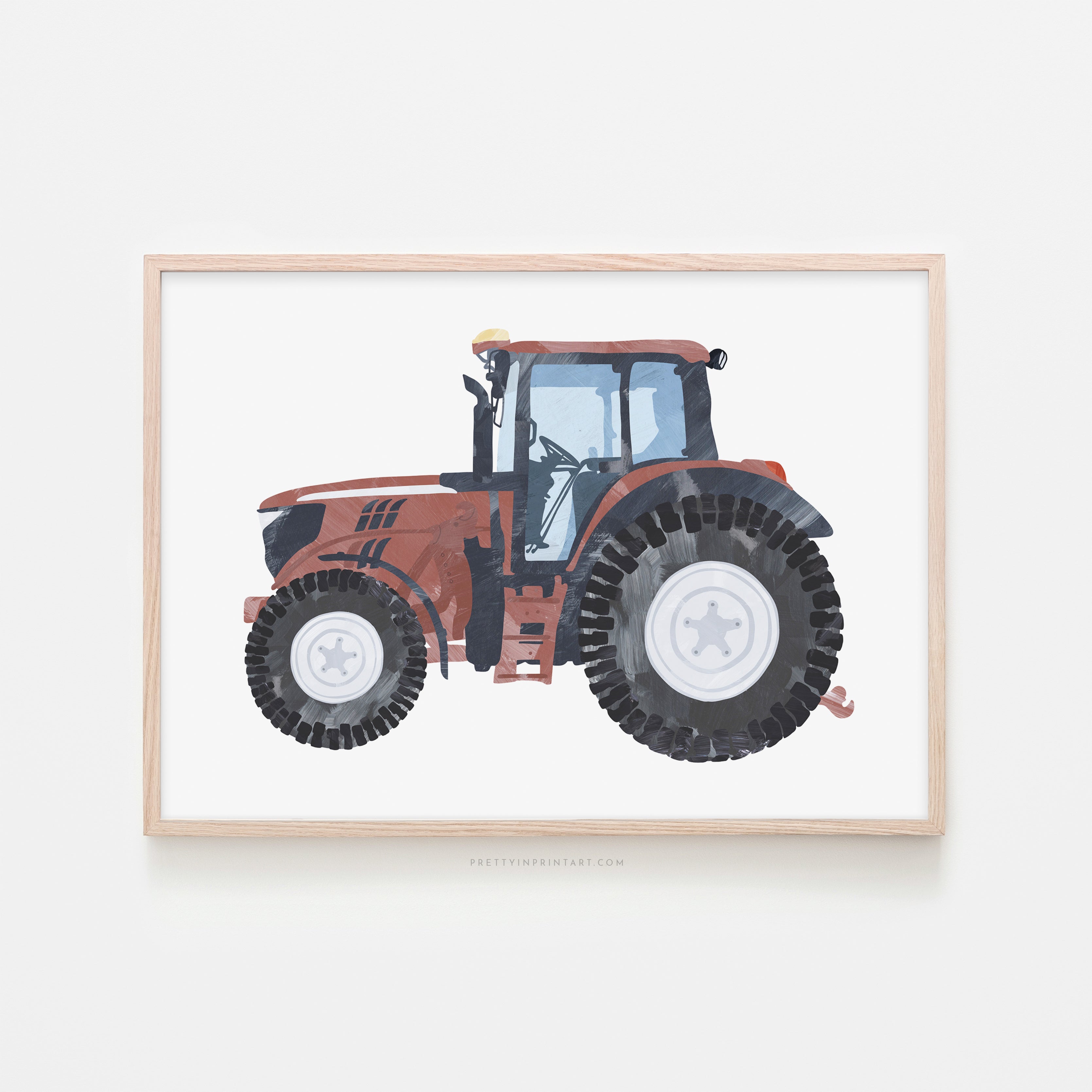Tractor Kids Art | Red | Framed Print