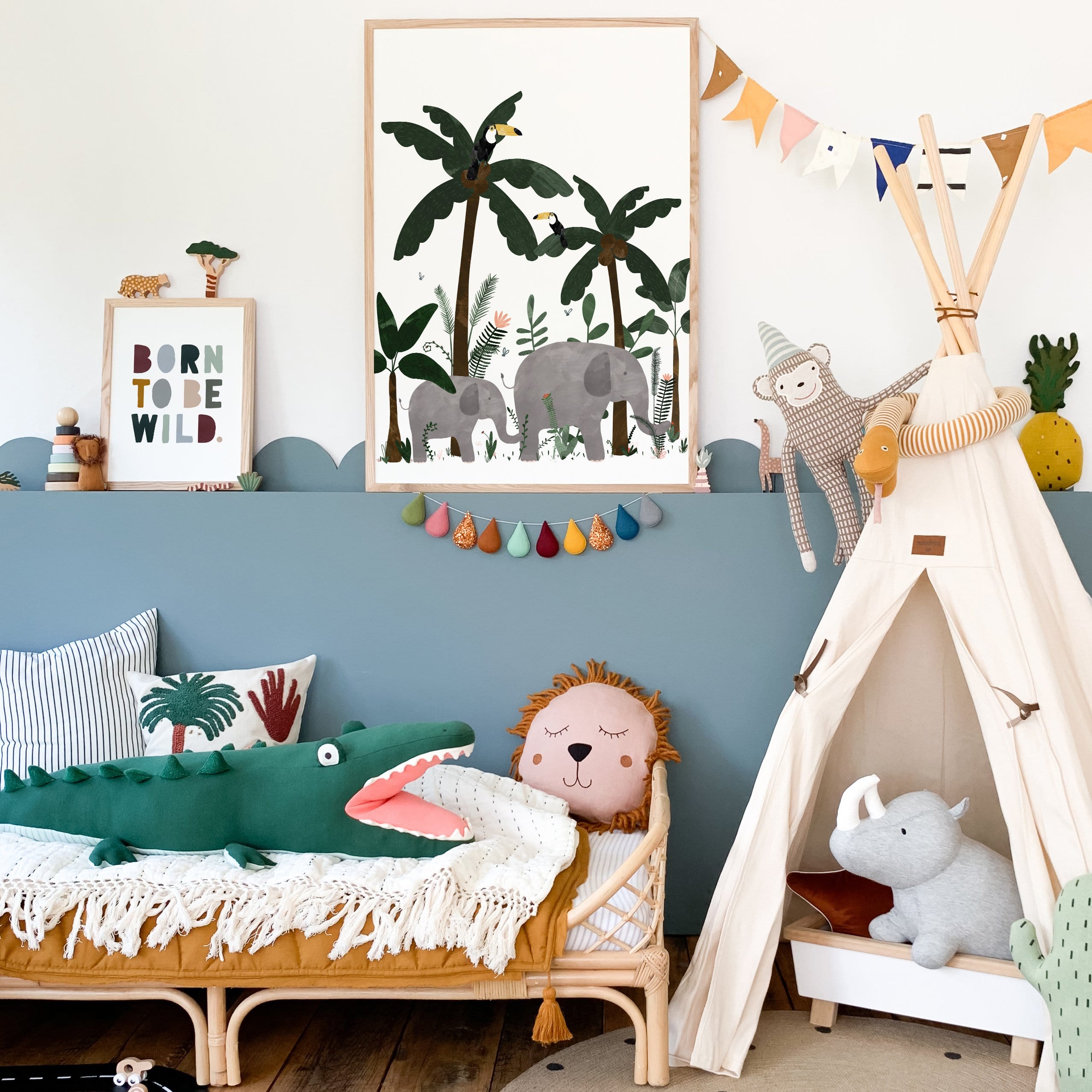 White - Elephants in the Jungle Print | Fine Art Print