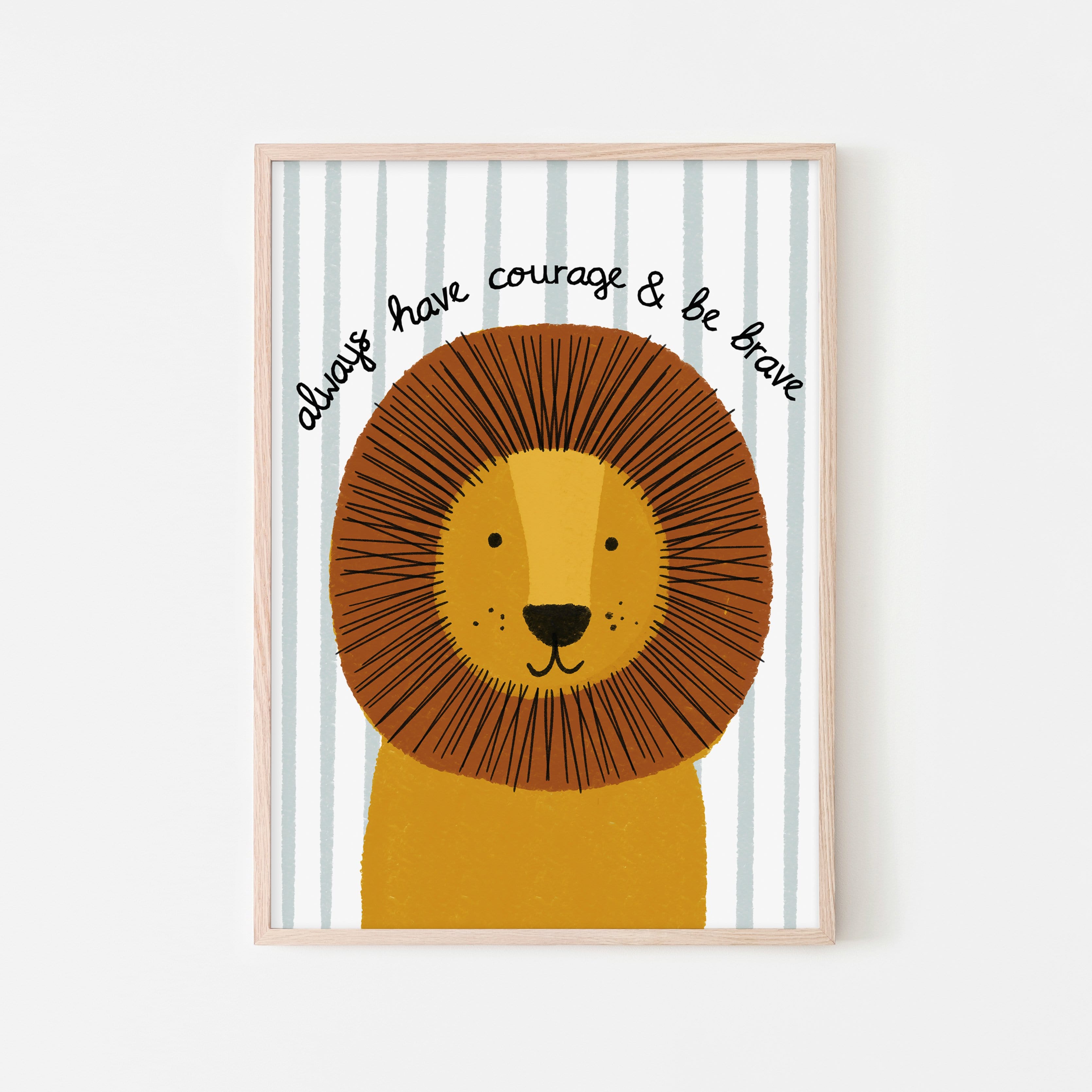 Lion - Courage & Brave Quote (striped) | Framed Print