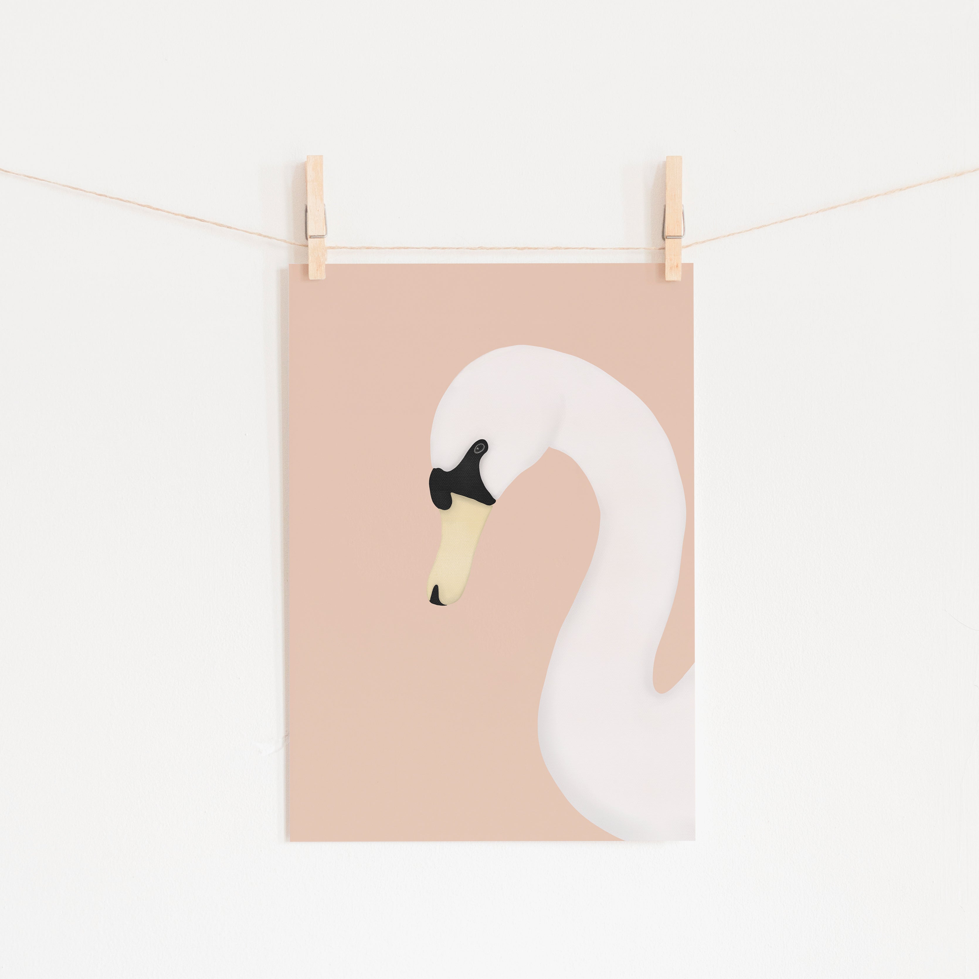 Swan Wall Art Print - Pink | Unframed