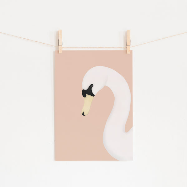 Swan Wall Art Print - Pink |  Unframed