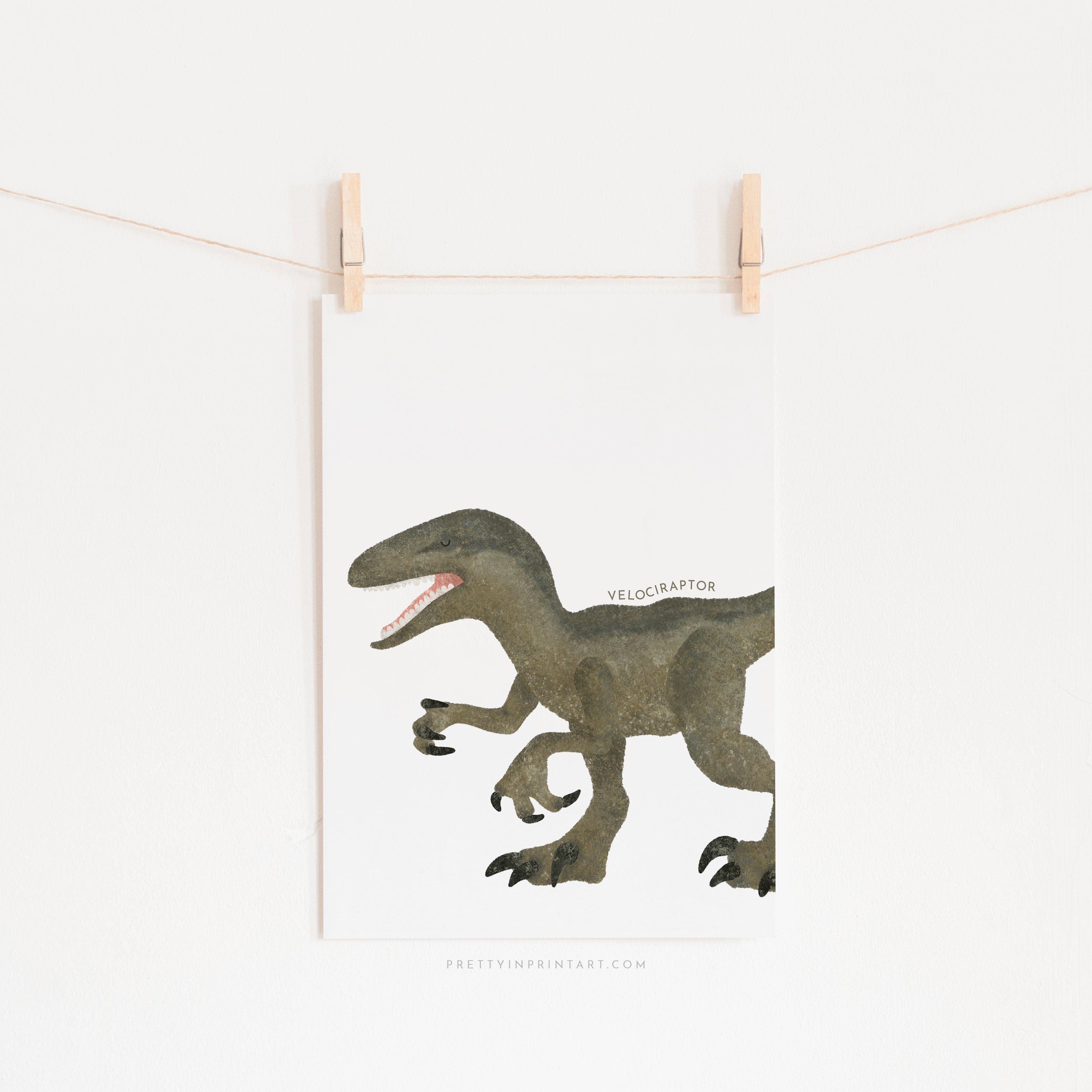 Dinosaur Art - Velociraptor - Portrait | Unframed