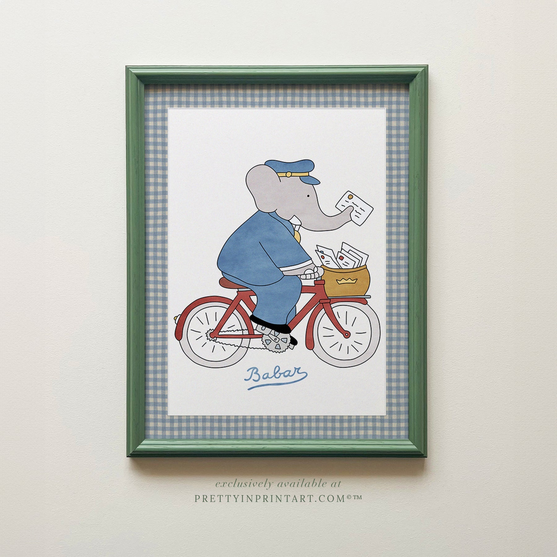 Babar Blue Gingham - Nursery Art