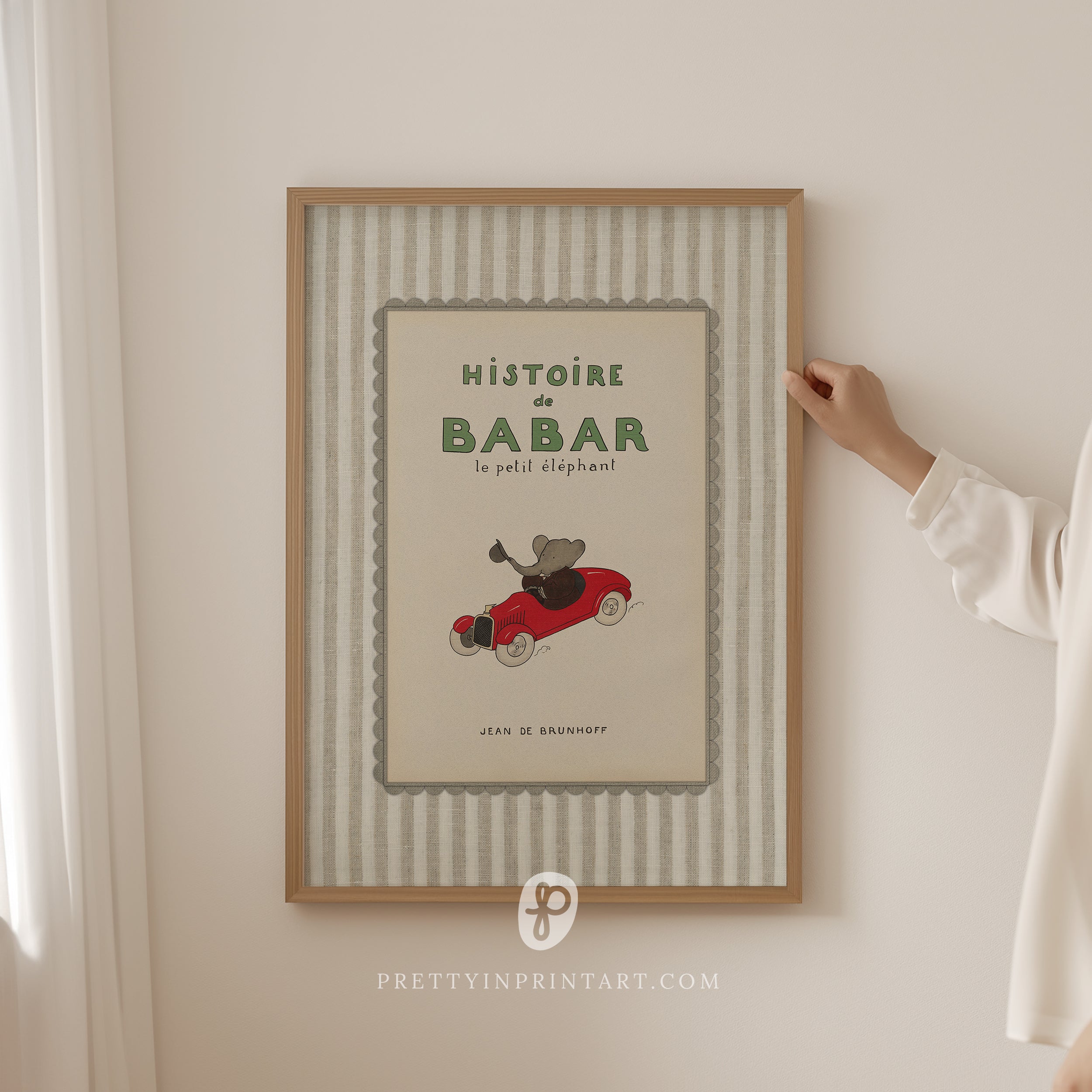 Babar Nursery Art - Beige Stripe