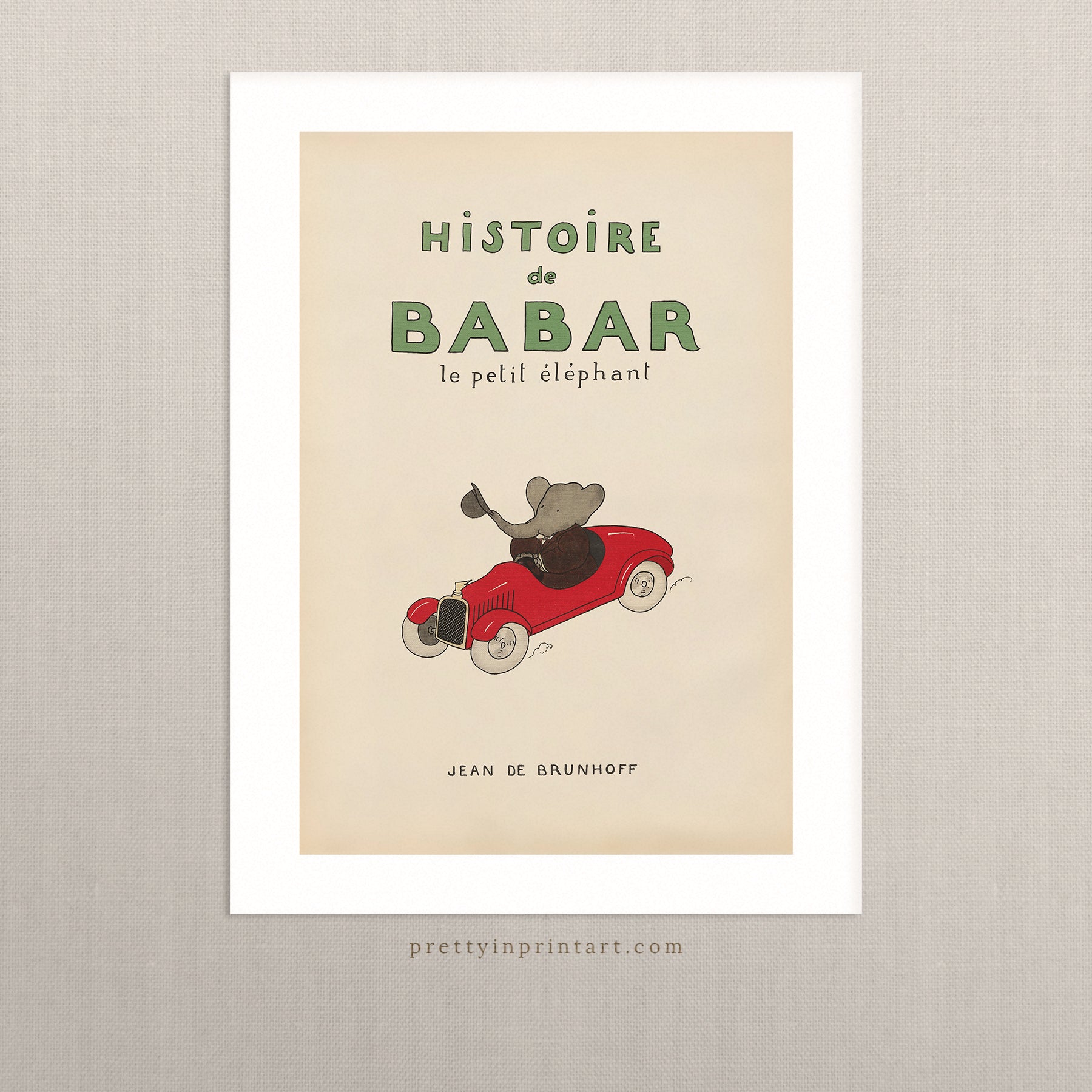 Babar Nursery Art - Babar the Elephant nursery wall art print, Vintage Babar nursery decor for baby’s room, Classic Babar prints for children’s bedrooms