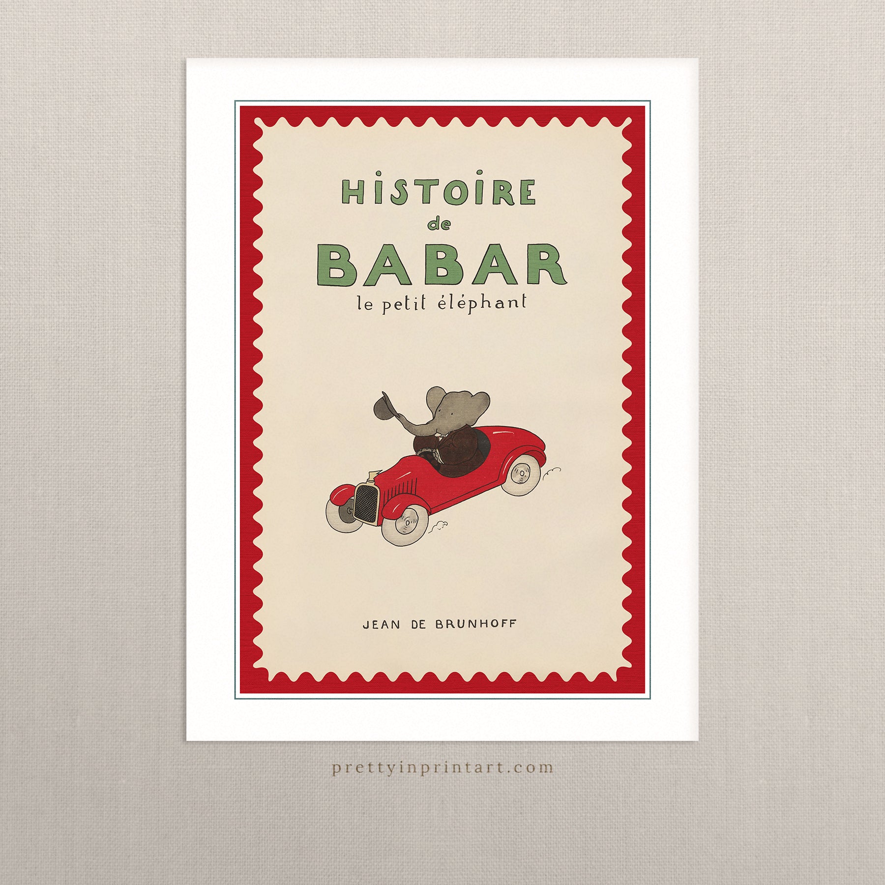 Babar Nursery Art - Babar the Elephant nursery wall art print, Vintage Babar nursery decor for baby’s room, Classic Babar prints for children’s bedrooms