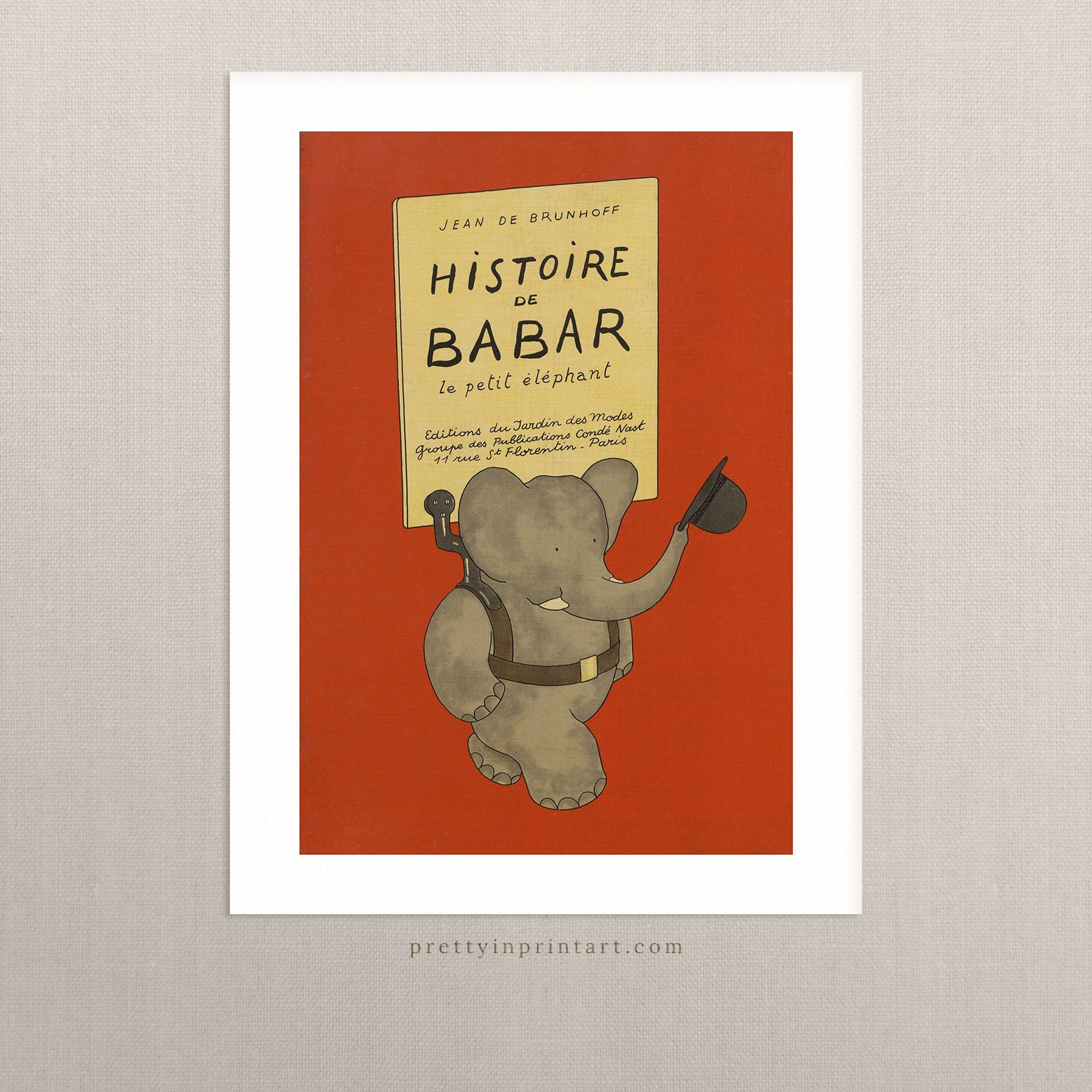 Babar Nursery Art - Babar the Elephant nursery wall art print, Vintage Babar nursery decor for baby’s room, Classic Babar prints for children’s bedrooms