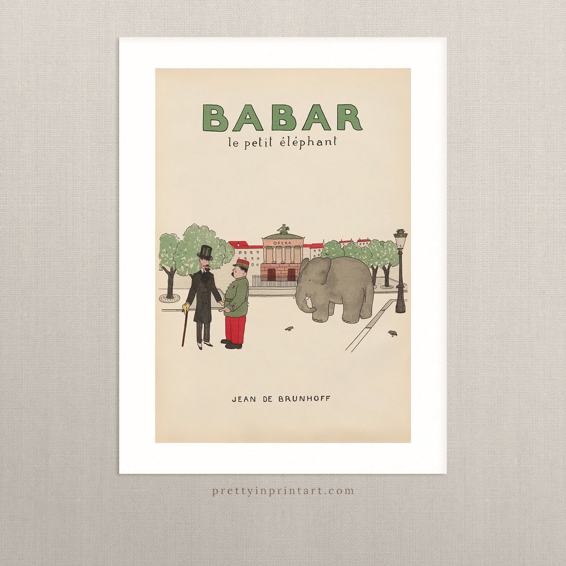 Babar Nursery Art - Babar the Elephant nursery wall art print, Vintage Babar nursery decor for baby’s room, Classic Babar prints for children’s bedrooms