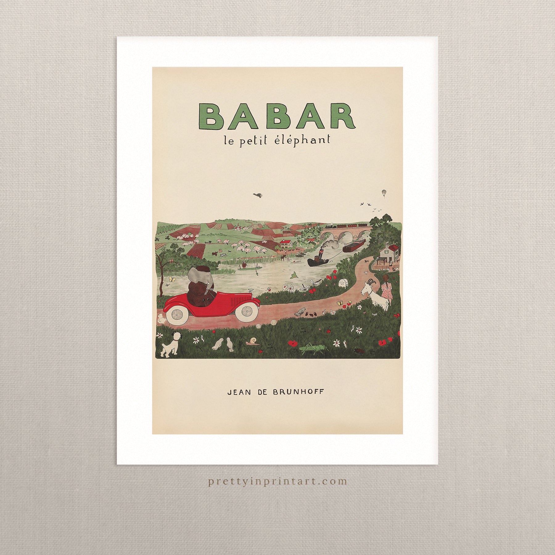 Babar Nursery Art - Babar the Elephant nursery wall art print, Vintage Babar nursery decor for baby’s room, Classic Babar prints for children’s bedrooms