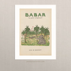Babar the Elephant Nursery Art Print – Vintage Storybook Wall Art for Nursery & Kids Room, Unframed (00107)