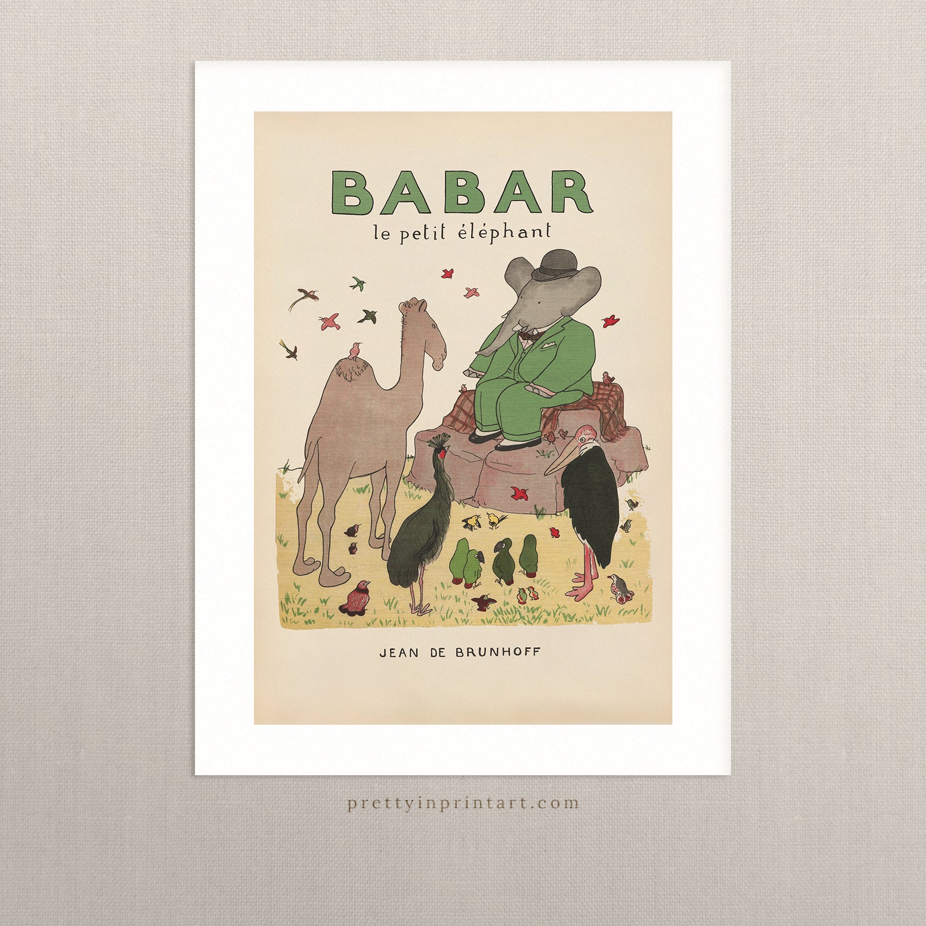 Babar Nursery Art - Babar the Elephant nursery wall art print, Vintage Babar nursery decor for baby’s room, Classic Babar prints for children’s bedrooms