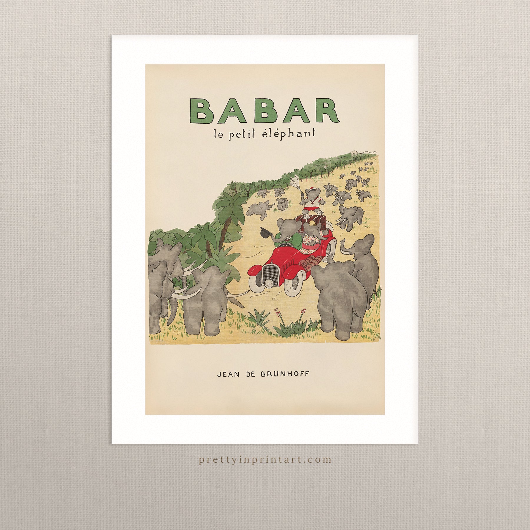Babar Nursery Art - Babar the Elephant nursery wall art print, Vintage Babar nursery decor for baby’s room, Classic Babar prints for children’s bedrooms