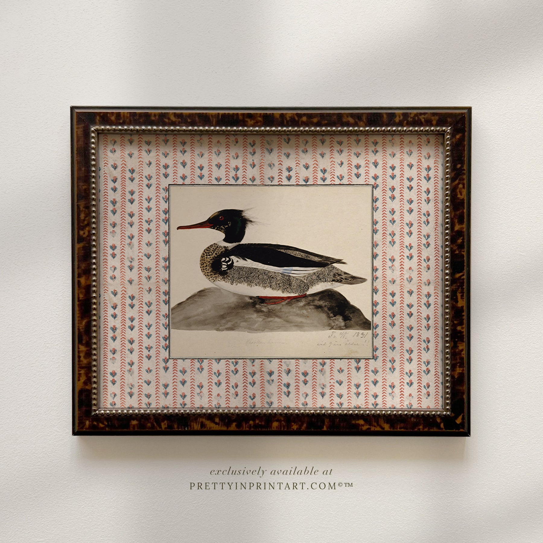 Vintage-style art prints featuring ducks, geese, swans, framed in classic gold or wood frames, perfect for traditional or country-themed vintage nursery, or any room in the home.