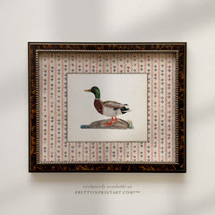 Vintage Duck Art Print – Framed in Tortoiseshell-Style Wood Frame, Cottagecore Kitchen Wall Decor (006, BRN-TOR-2124)
