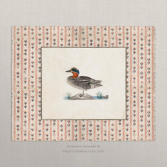 Vintage Duck Art Print – Antique Patterned Border, Farmhouse & Cottagecore Kitchen Wall Decor, Unframed (007)