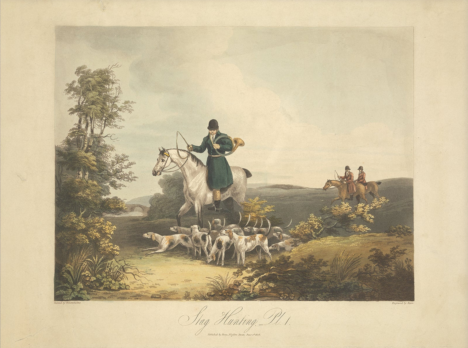 Antique Hunting Scene Art Print – Vintage Equestrian 001 |  Unframed