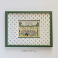 Babar Nursery Art Print in Green Hand Painted Frame | Wallpapered Mount (002)