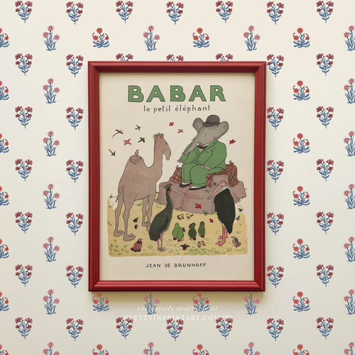 Babar the Elephant Vintage Storybook Art Print – Framed in Incarnadine Red Farrow & Ball Solid Oak Frame
