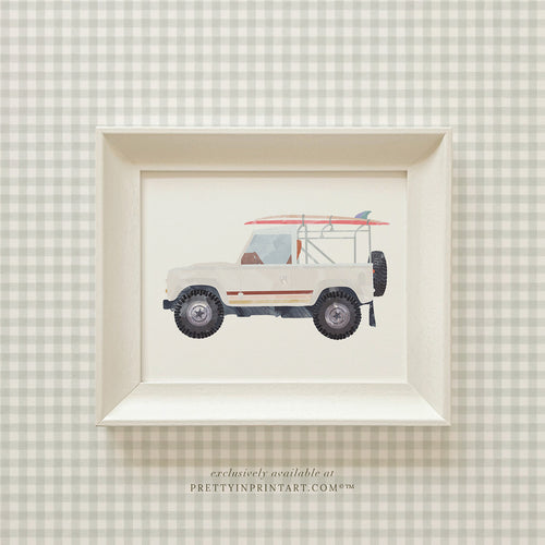 Land Rover Defender Art, White |  Framed