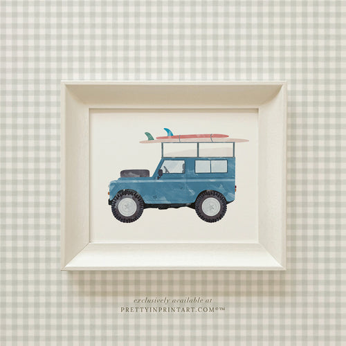 Land Rover Defender Kids Wall Art – Surf, Vintage Bedroom & Playroom Decor, Framed