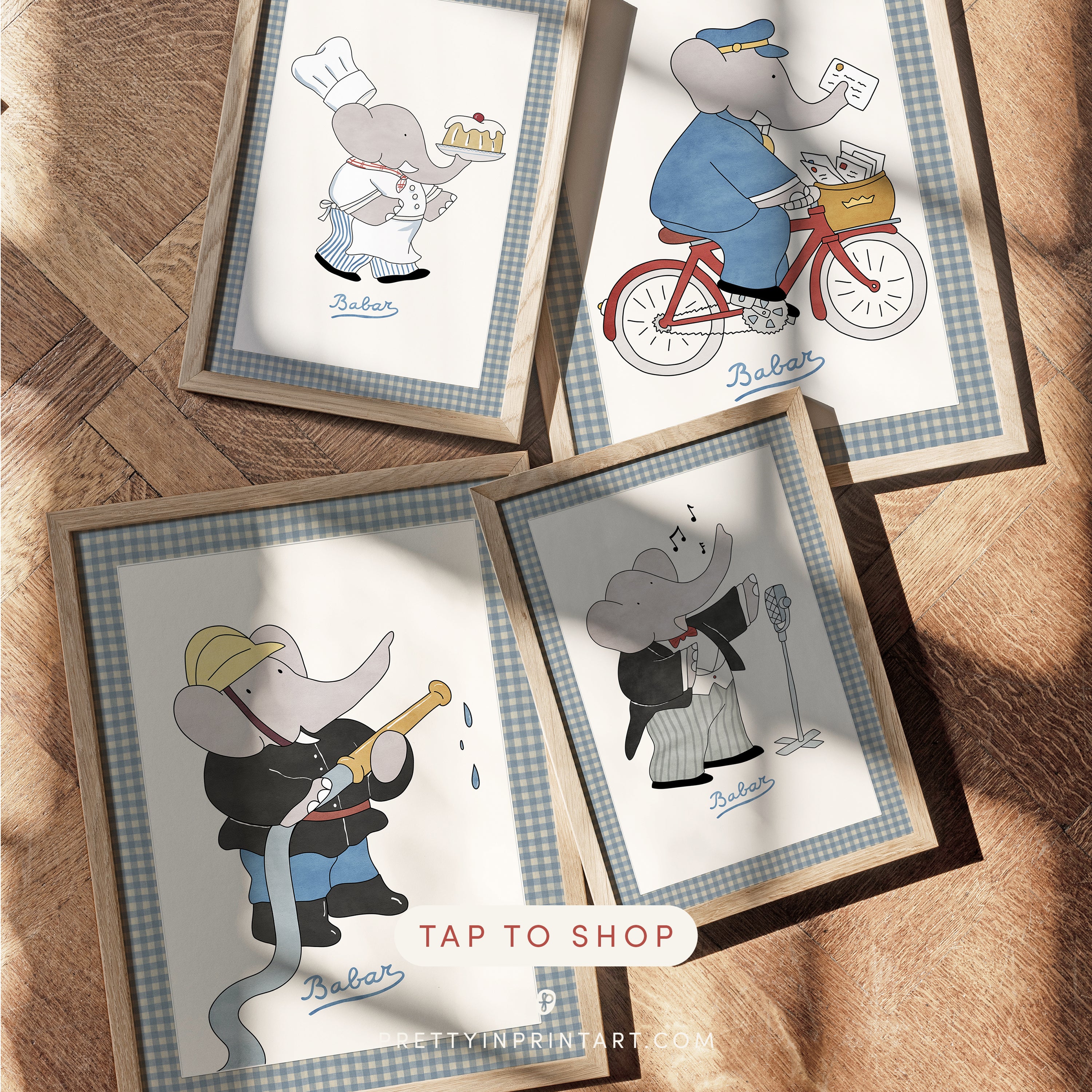 Babar Nursery Art - Babar the Elephant nursery wall art print, Vintage Babar nursery decor for baby’s room, Classic Babar prints for children’s bedrooms