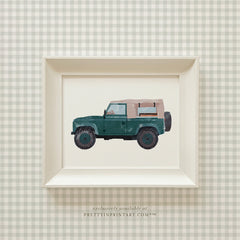 Land Rover Defender Kids Wall Art – Green, Vintage Bedroom & Playroom Decor, Framed (Slipper Satin Farrow & Ball)