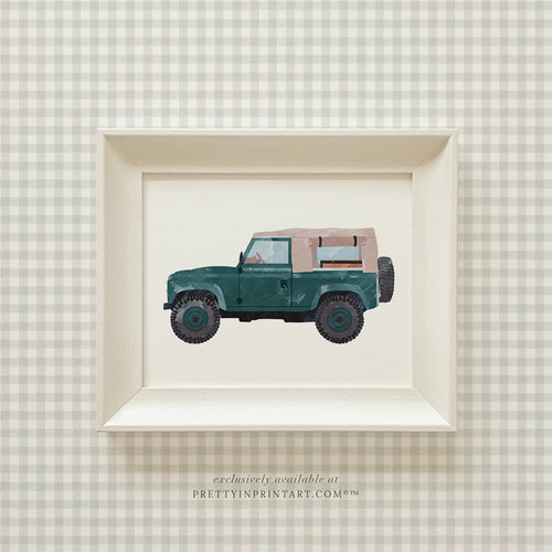 Land Rover Defender Kids Wall Art – Green, Vintage Bedroom & Playroom Decor, Framed