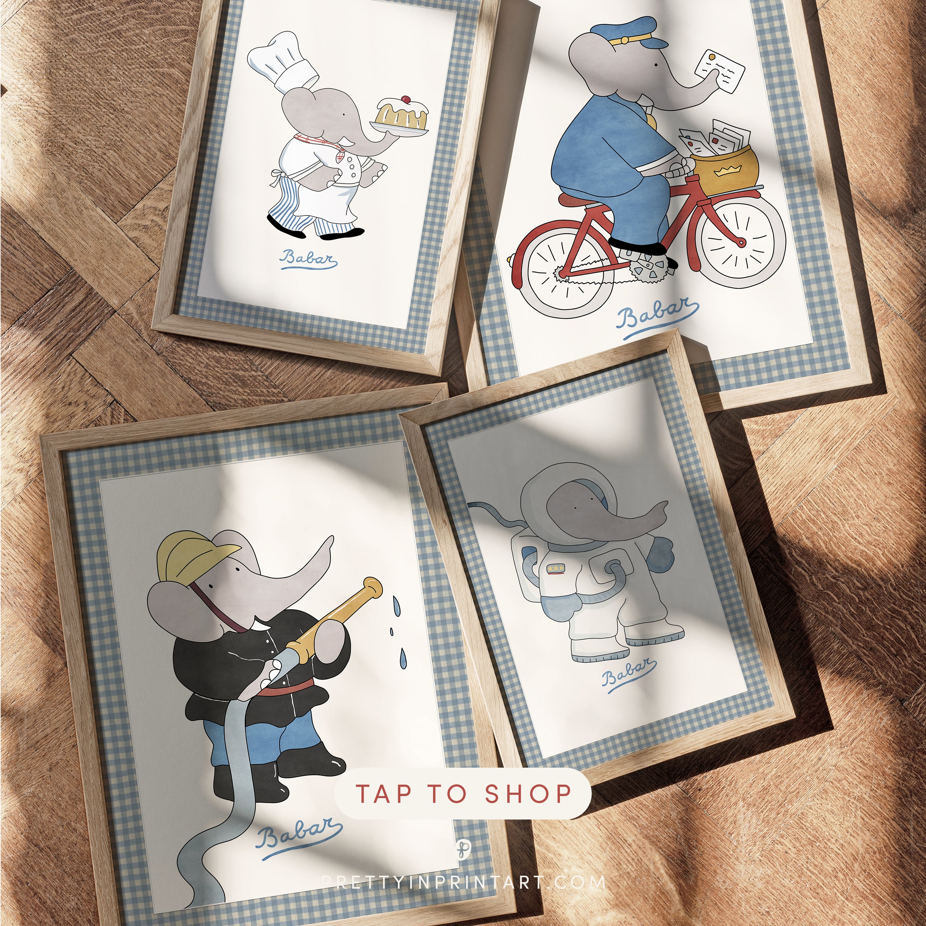 Babar Nursery Art - Babar the Elephant nursery wall art print, Vintage Babar nursery decor for baby’s room, Classic Babar prints for children’s bedrooms