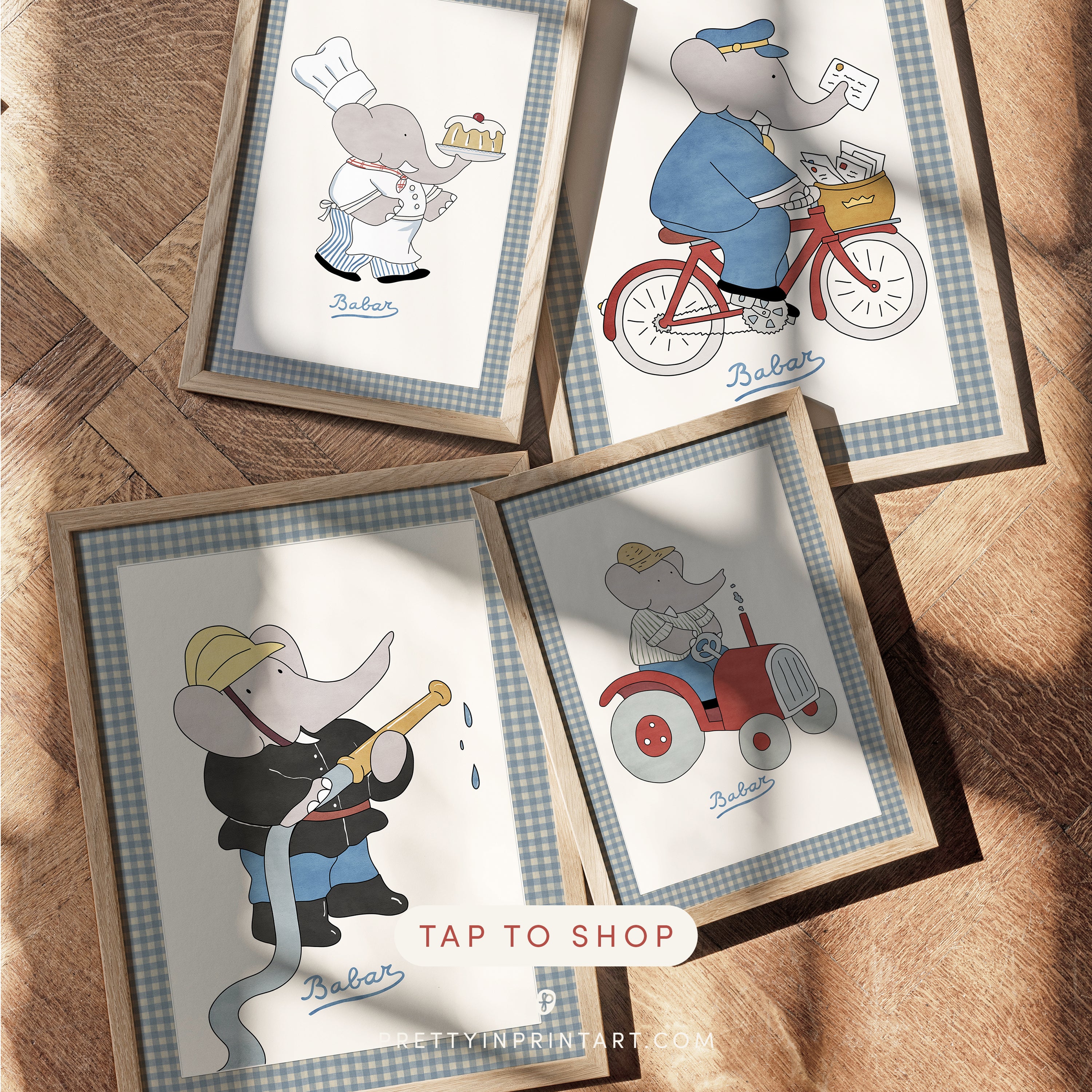 Babar Nursery Art - Babar the Elephant nursery wall art print, Vintage Babar nursery decor for baby’s room, Classic Babar prints for children’s bedrooms