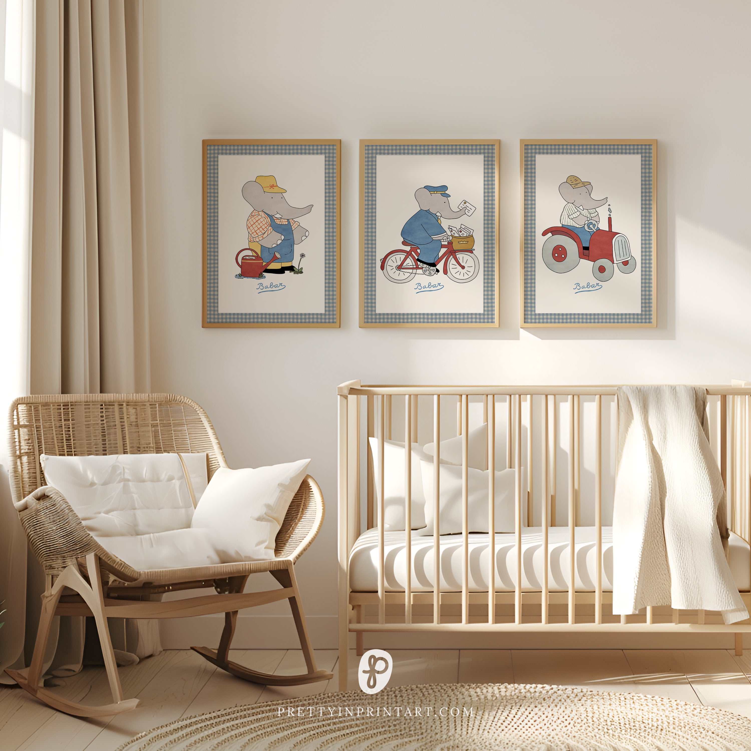 Babar Nursery Art - Babar the Elephant nursery wall art print, Vintage Babar nursery decor for baby’s room, Classic Babar prints for children’s bedrooms