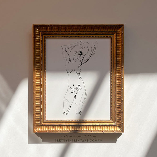 Framed Nude Sketch Art (00529 + GLD-RIB-68224)