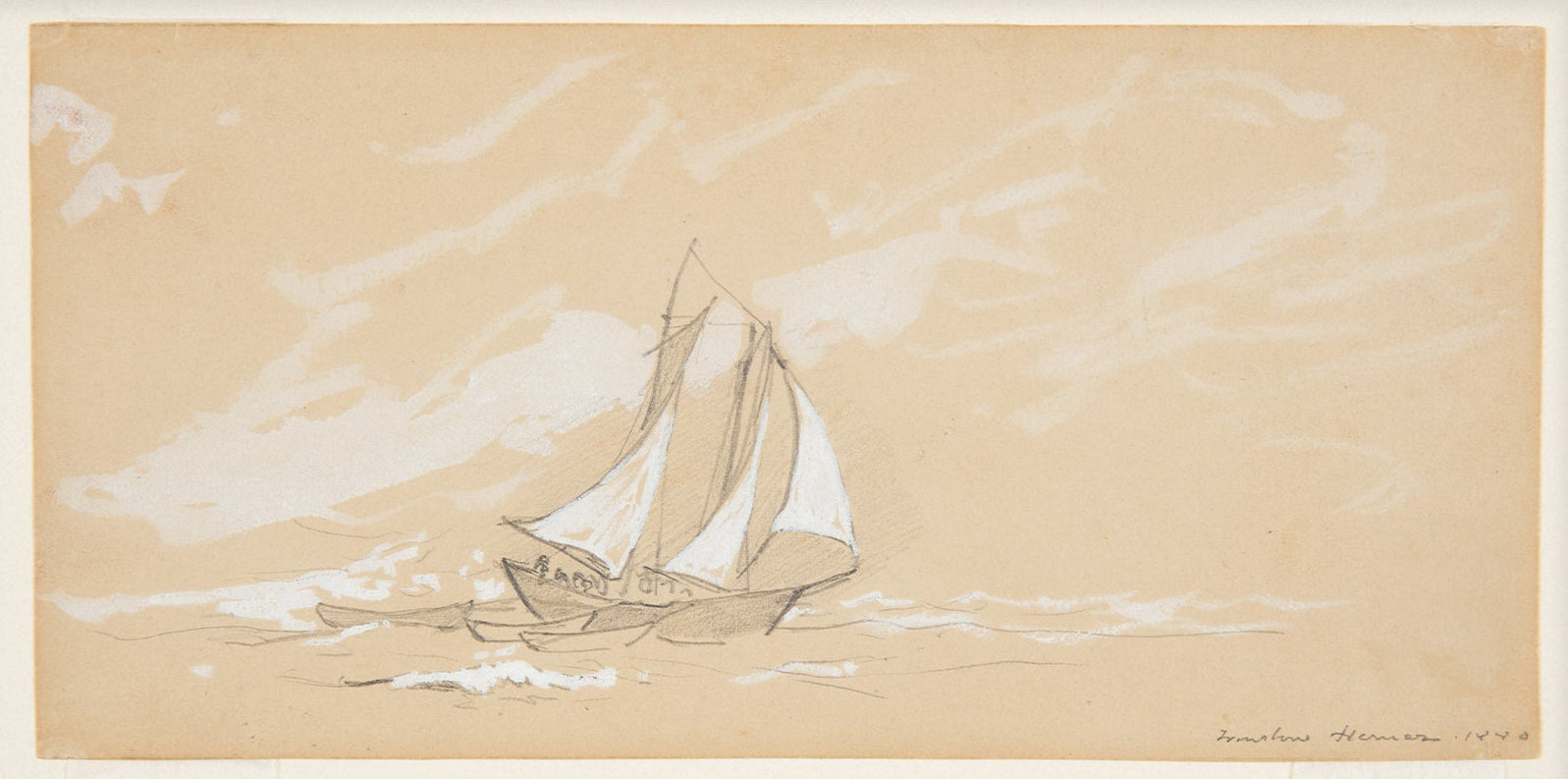 Antique Sailing Boat Sketch – Nautical Art Print |  Unframed