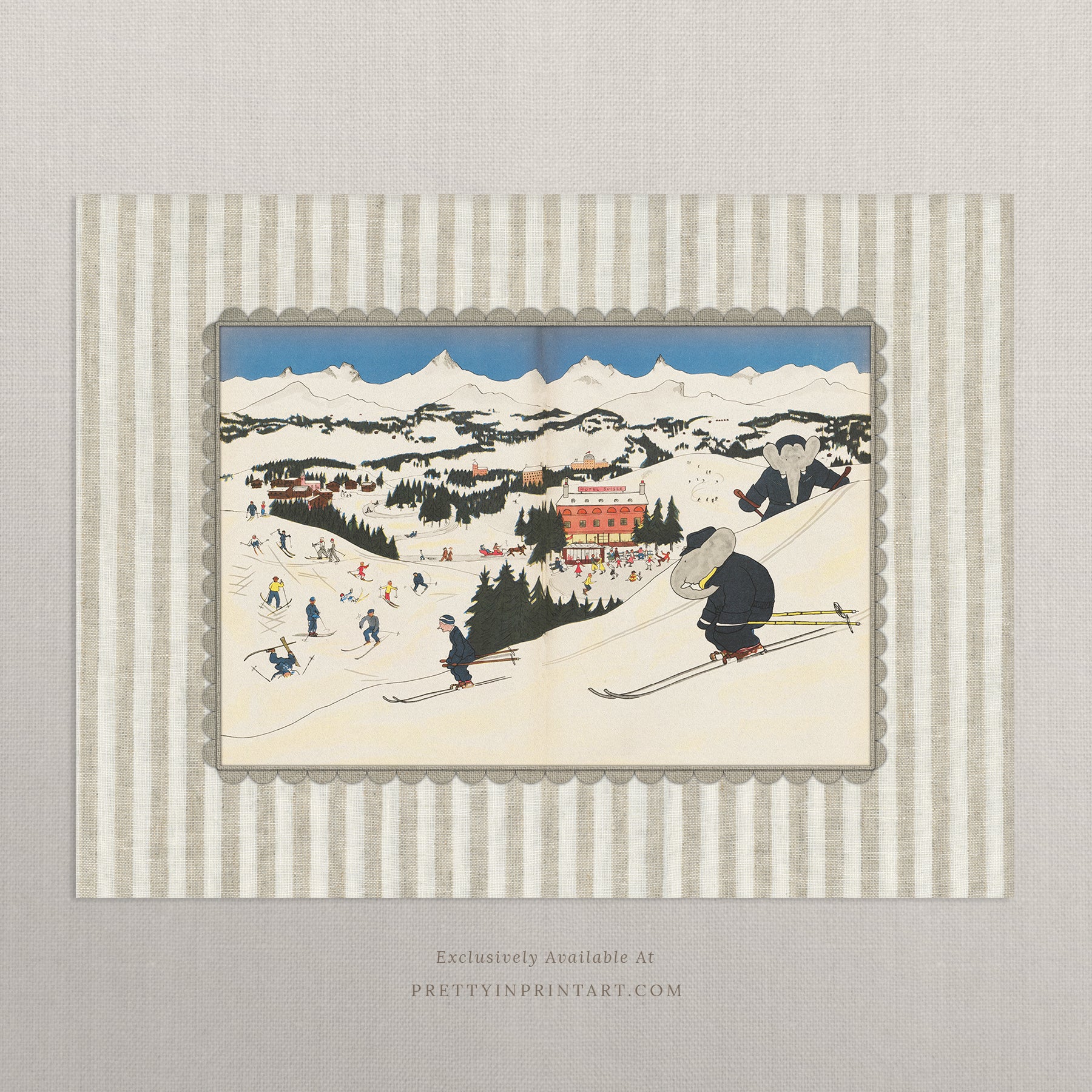 Babar Skiing Art Print |  Unframed