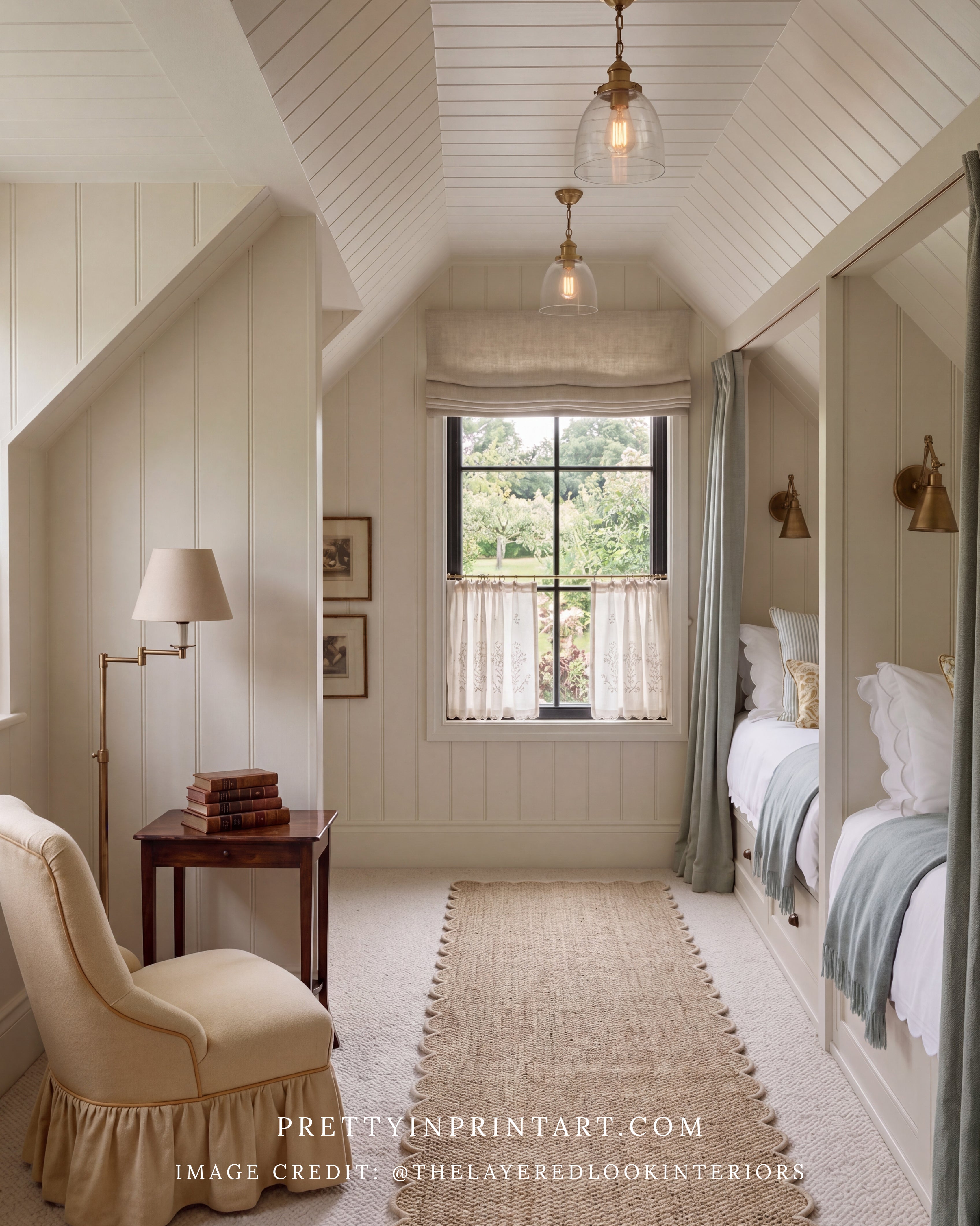 Cozy bedroom with a window, chair, and bed with a view of greenery outside.