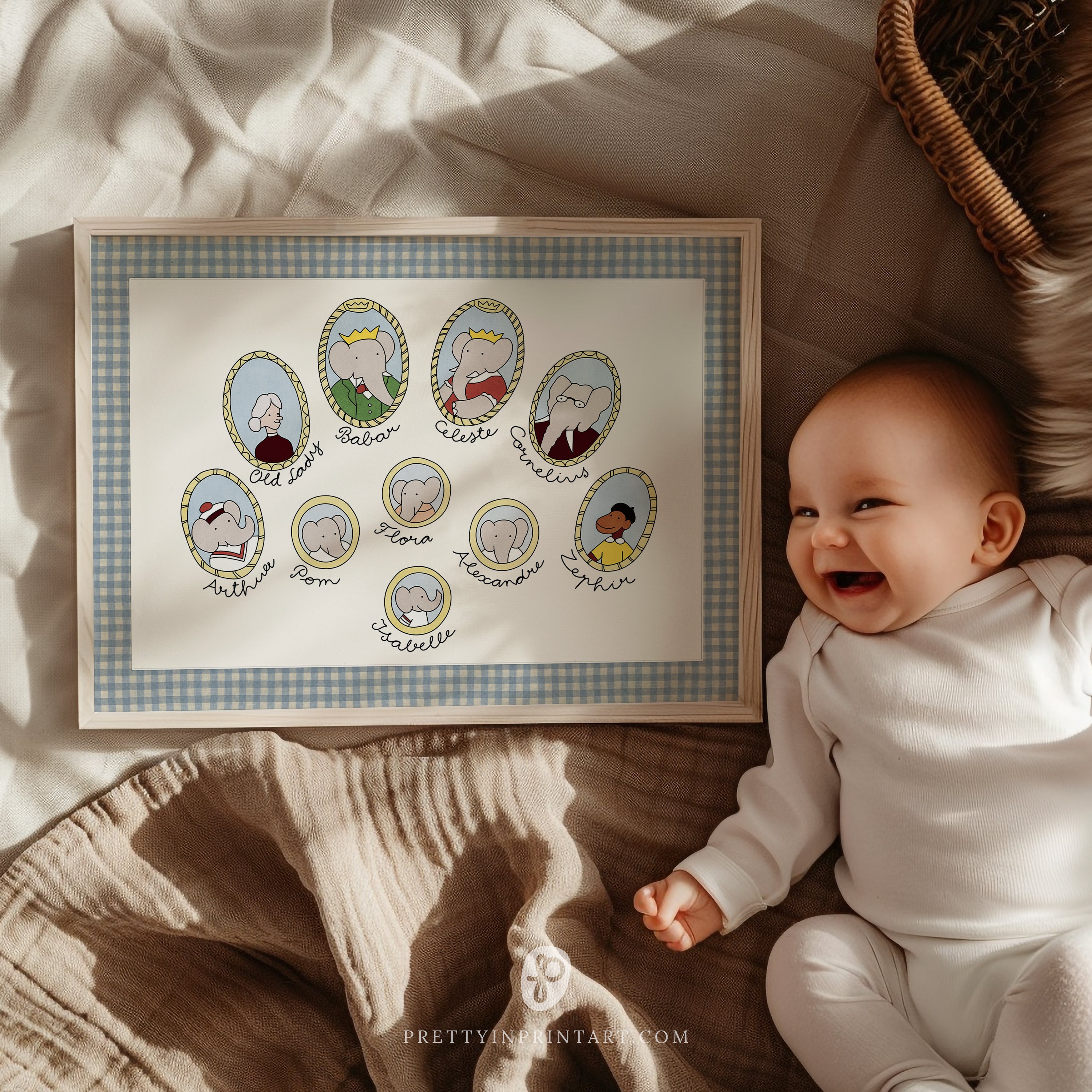 Babar Nursery Art - Babar the Elephant nursery wall art print, Vintage Babar nursery decor for baby’s room, Classic Babar prints for children’s bedrooms