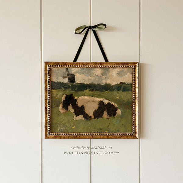 Cow in Meadow Framed Art (GOLD-0160)