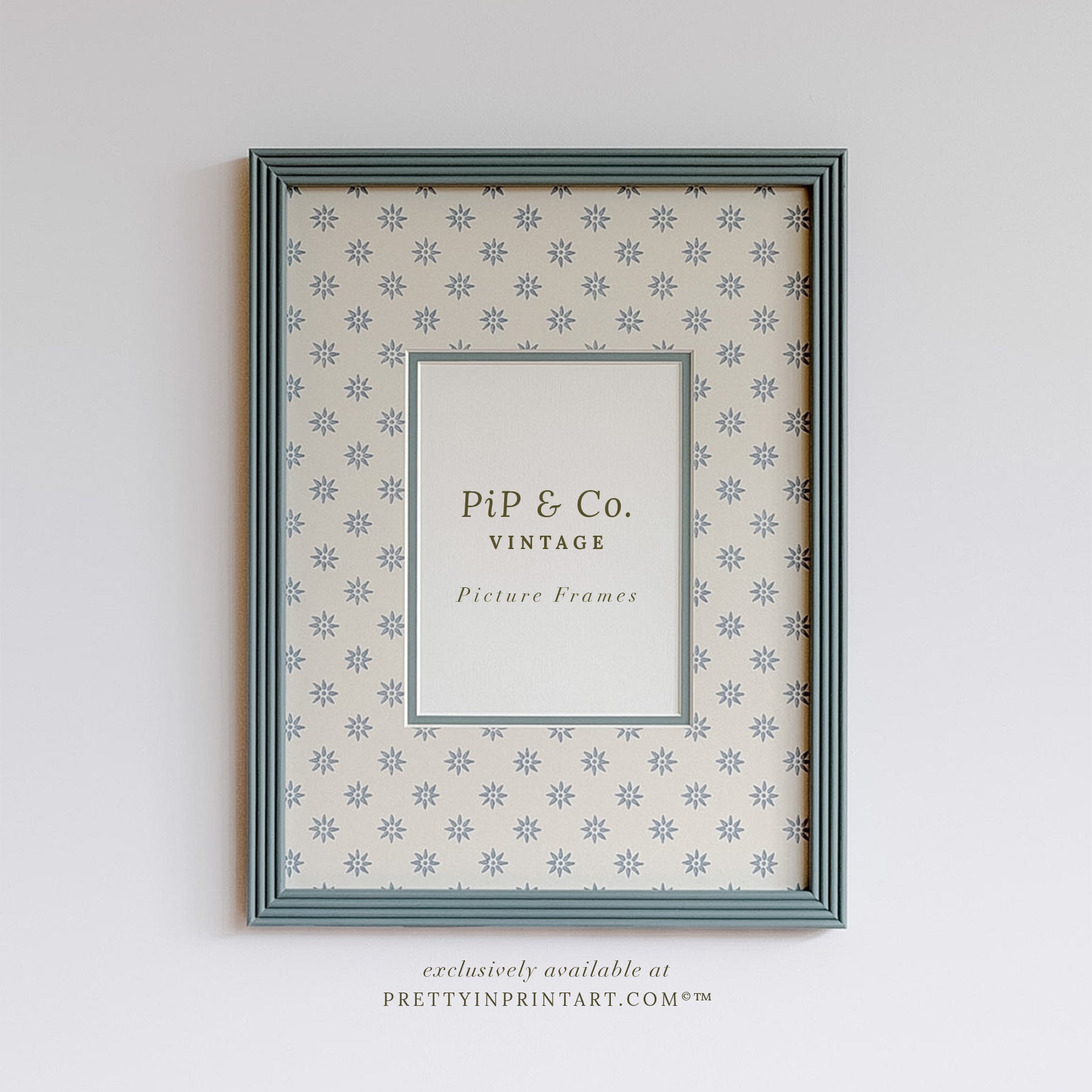 Blue Hand Painted Frame | Wallpapered Mount (SW9+M18)