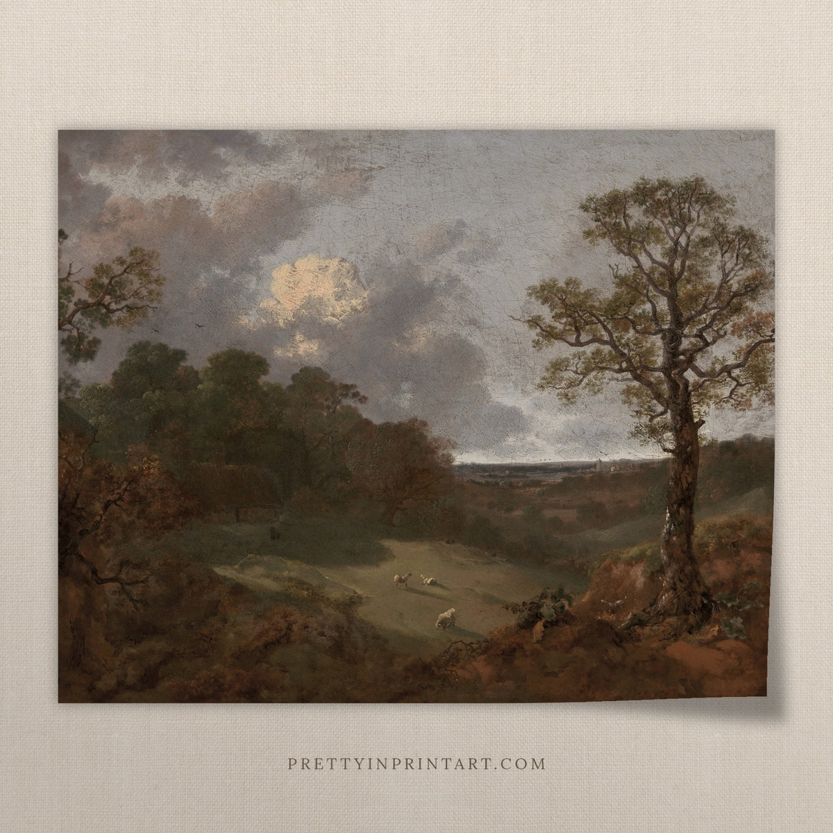 vintage oak tree landscape art print