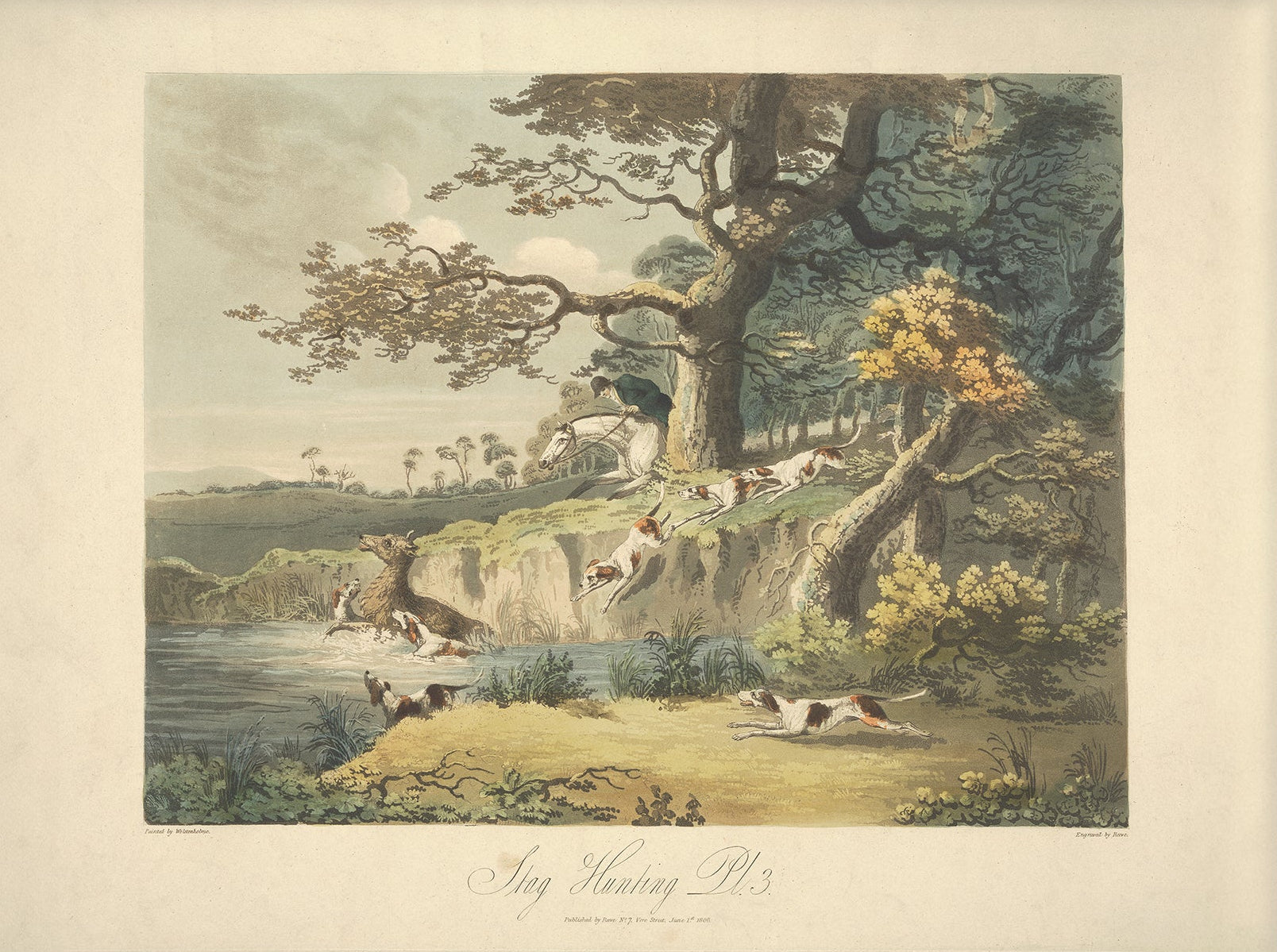 Antique Hunting Scene Art Print – Vintage Equestrian 003 |  Unframed