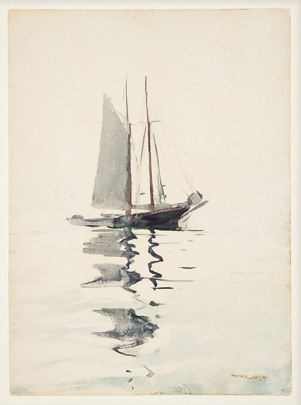 Antique Sailing Boat Sketch – Sea Art Print |  Unframed