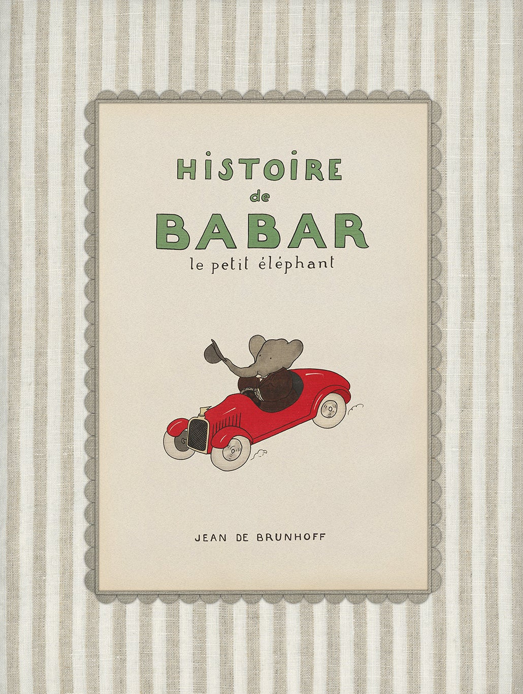 Babar Nursery Art Print - Beige Stripe 008 |  Unframed
