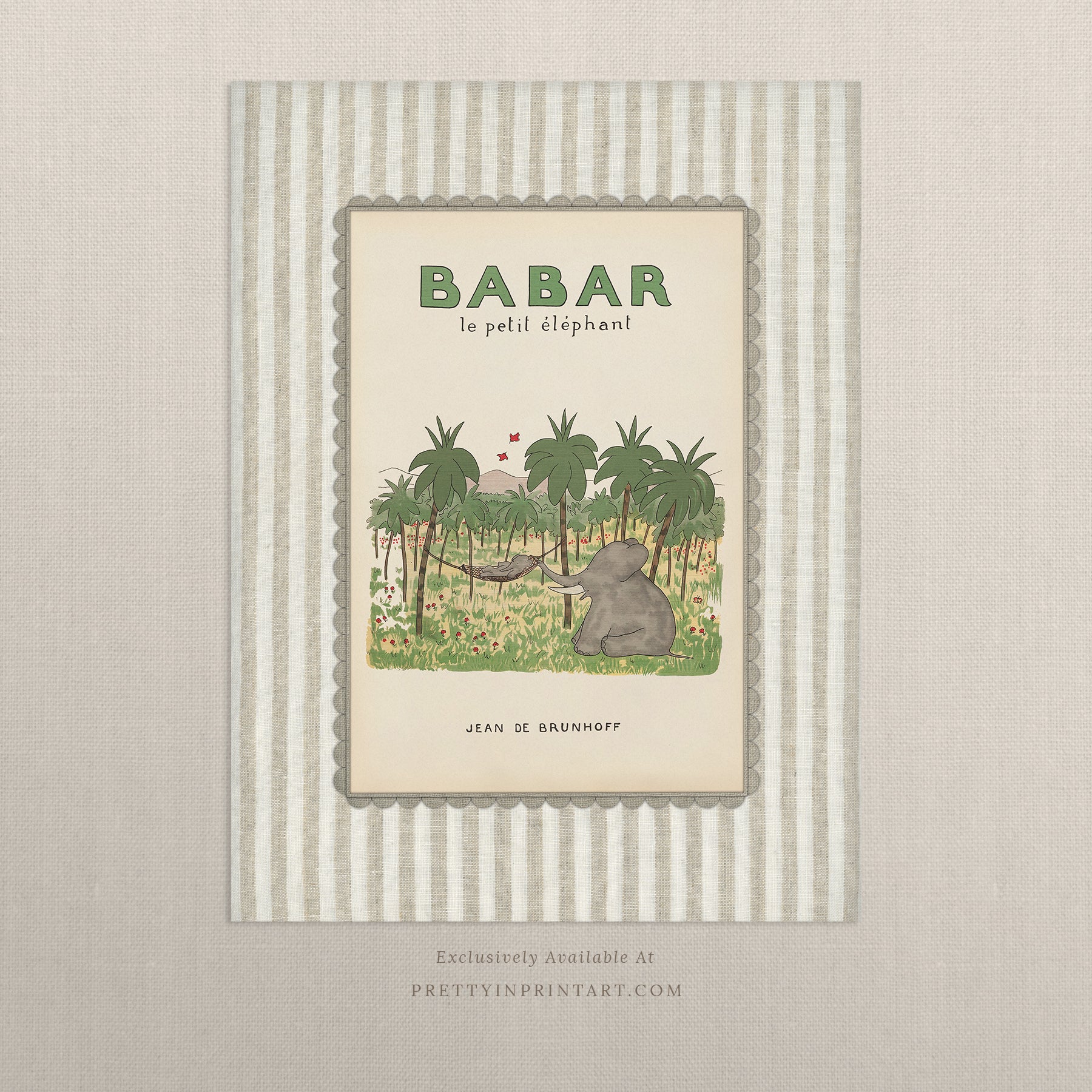 Babar Nursery Art Print - Beige Stripe 009 |  Unframed
