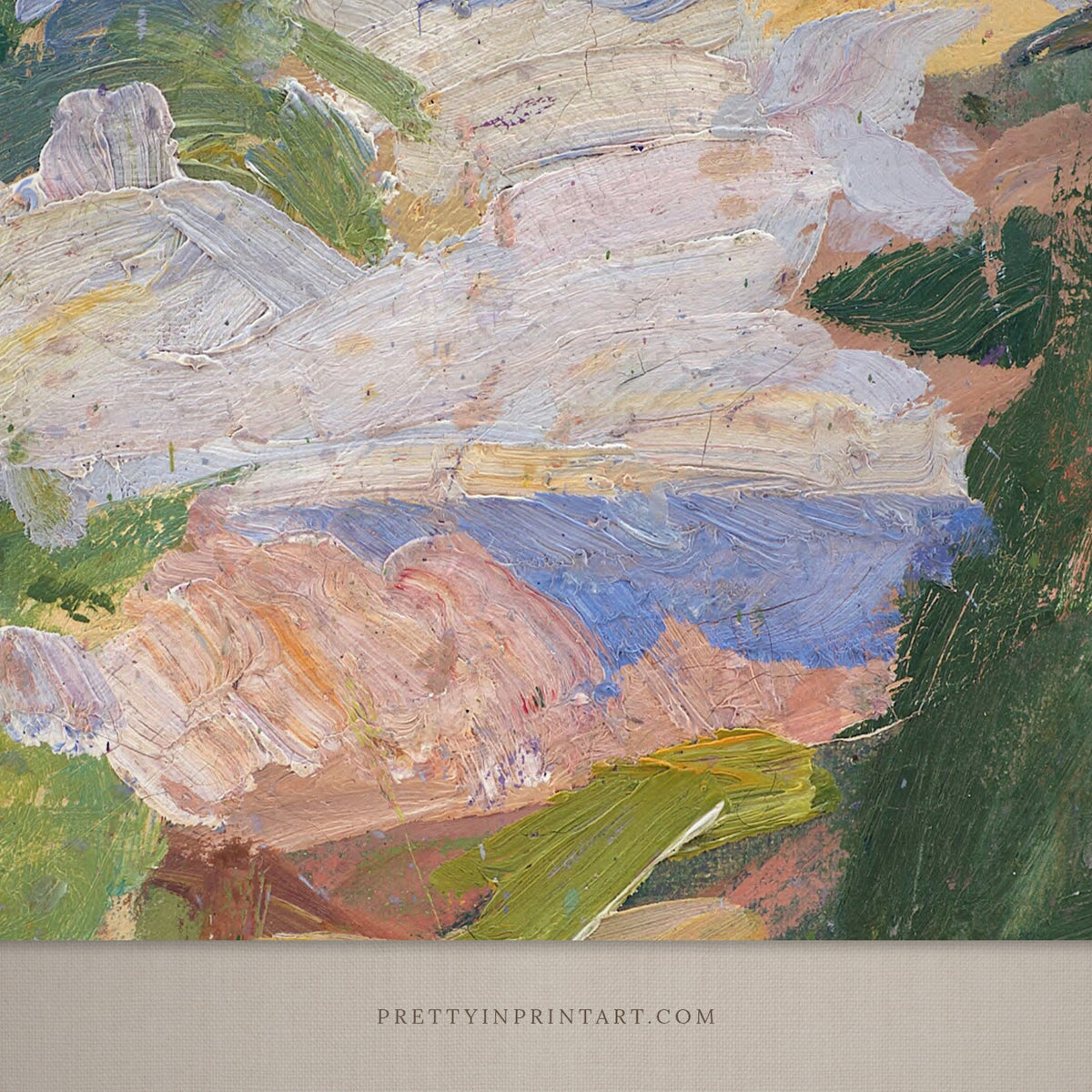Close-up detail of the painterly brushstrokes in the modern landscape art print