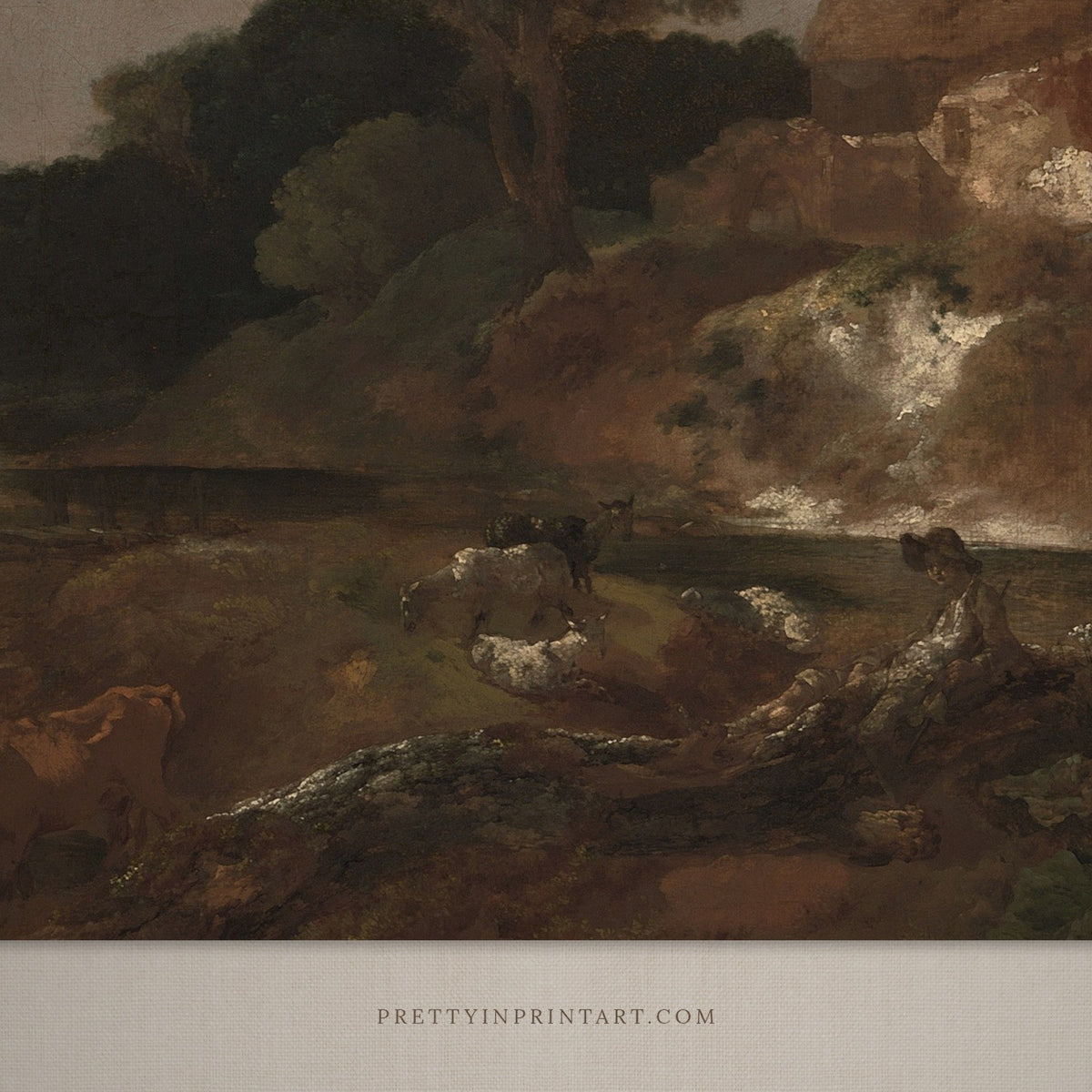 vintage stream and weir landscape art print
