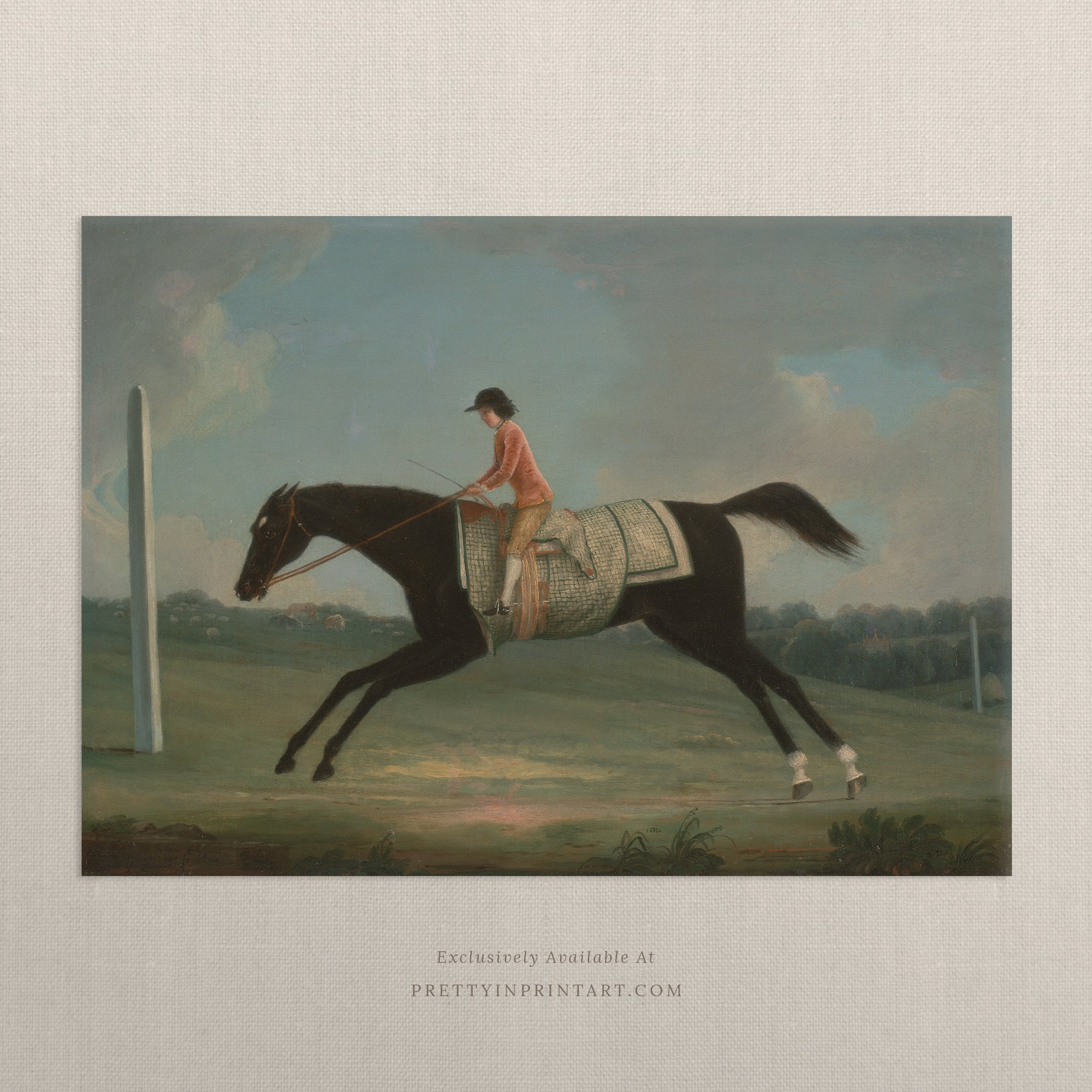 Framed vintage equestrian art print featuring antique horse illustration, perfect for traditional interiors and country home decor
